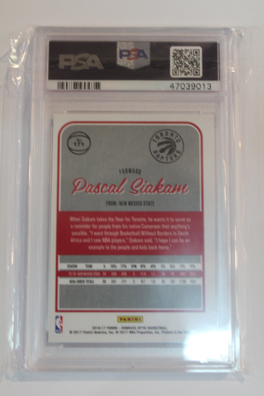 Pascal Siakam 2016 Panini Donruss Optic Graded Rookie Card PSA 8