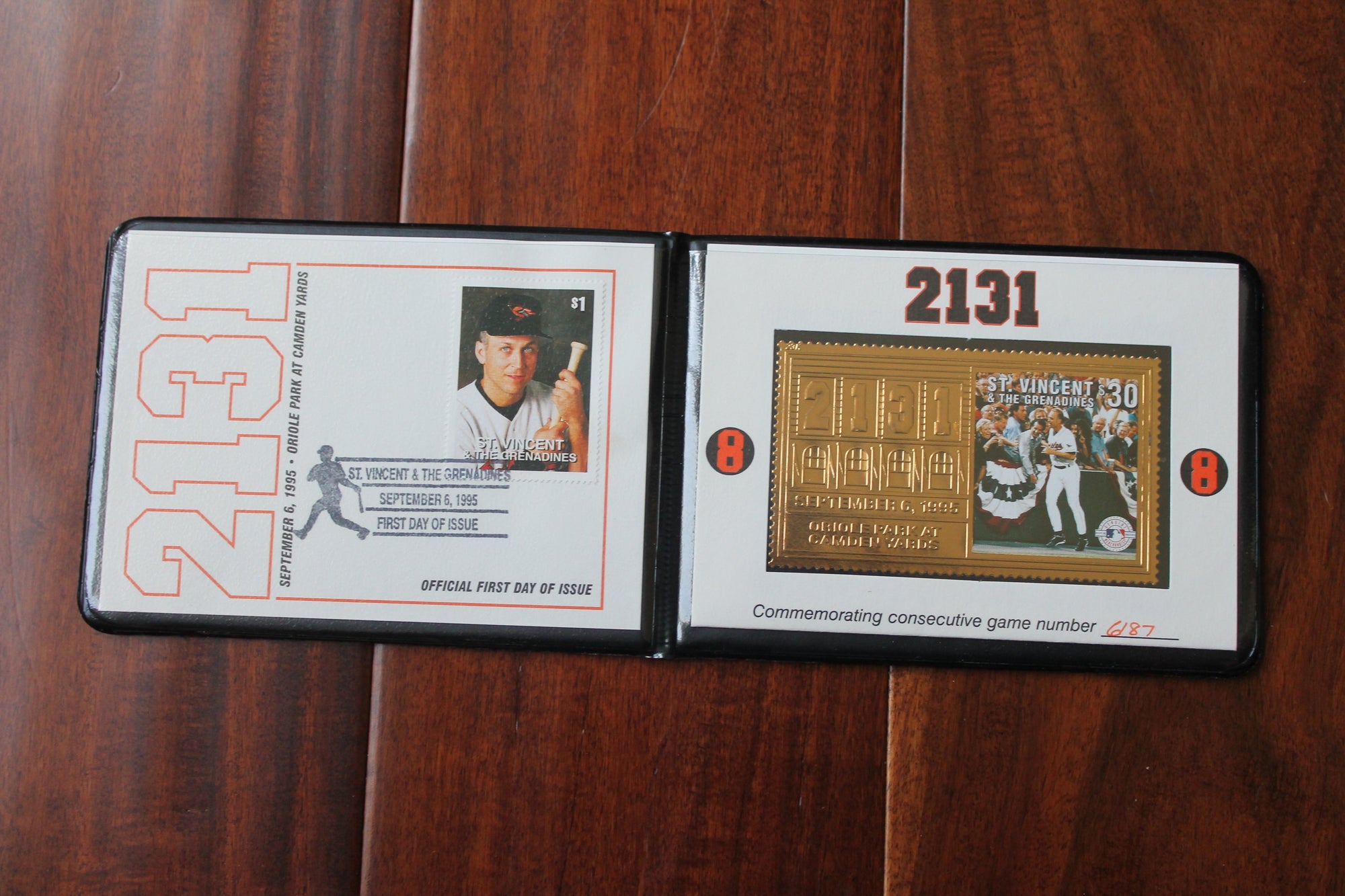 Cal Ripken Jr Gold Stamp Wallet Commemorating 2131 Consecutive Games Played