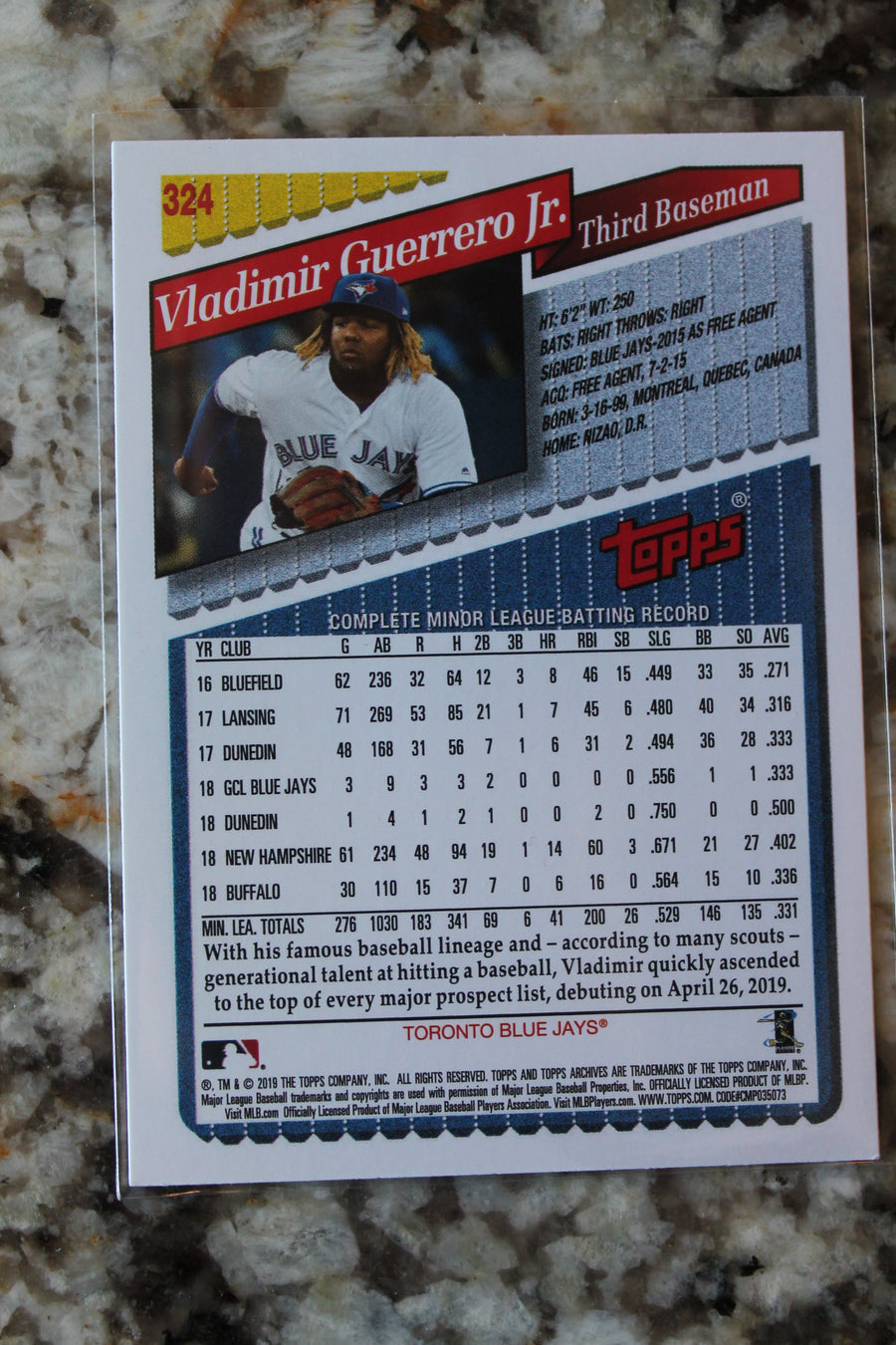 Vladimir Guerrero Jr. 2019 Topps Archives Rookie Card