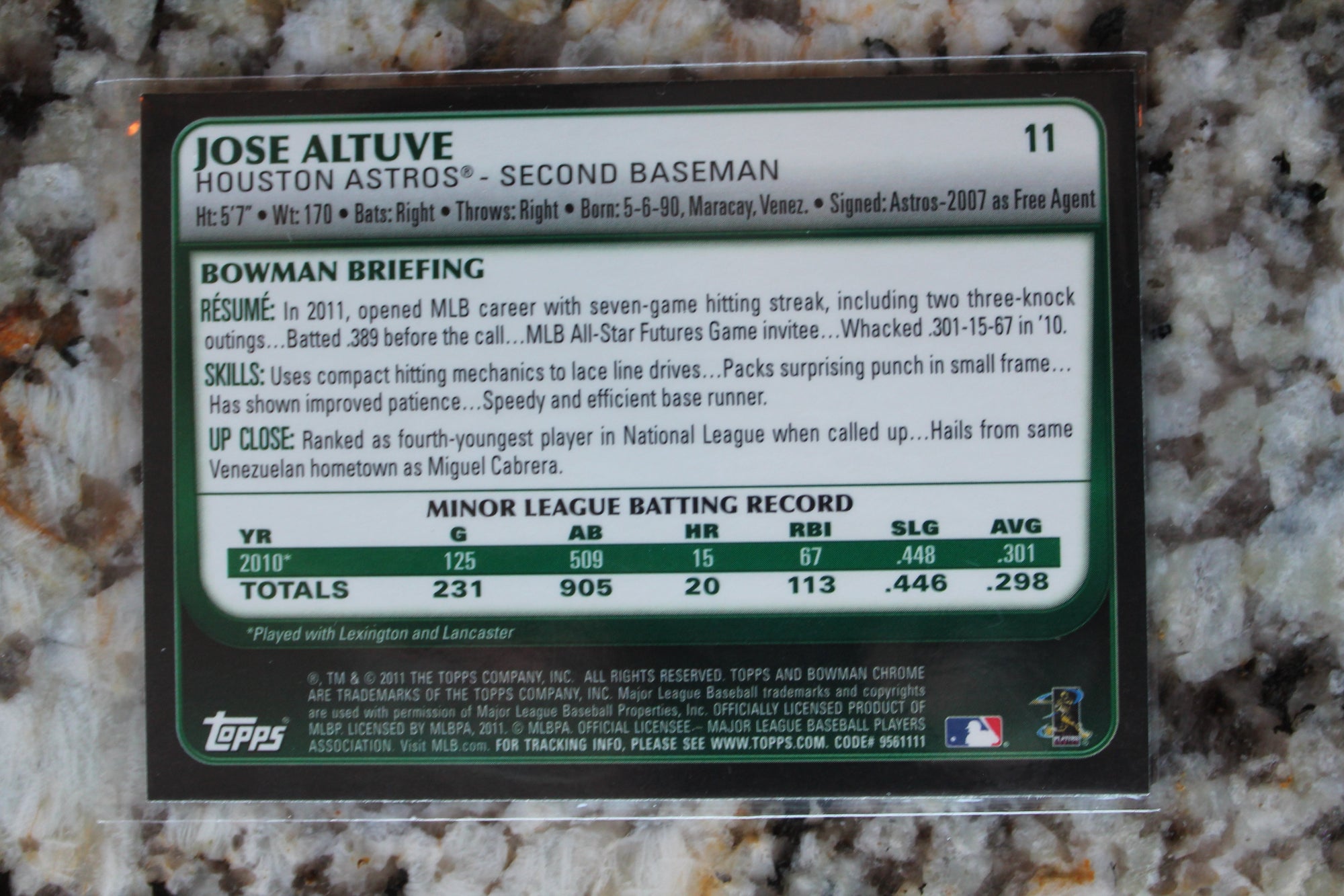 Jose Altuve 2011 Bowman Draft Picks & Prospects - Chrome Rookie Card