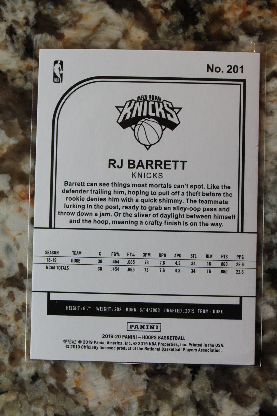 RJ Barrett 2019-20 Panini NBA Hoops - Purple - Winter Rookie Card