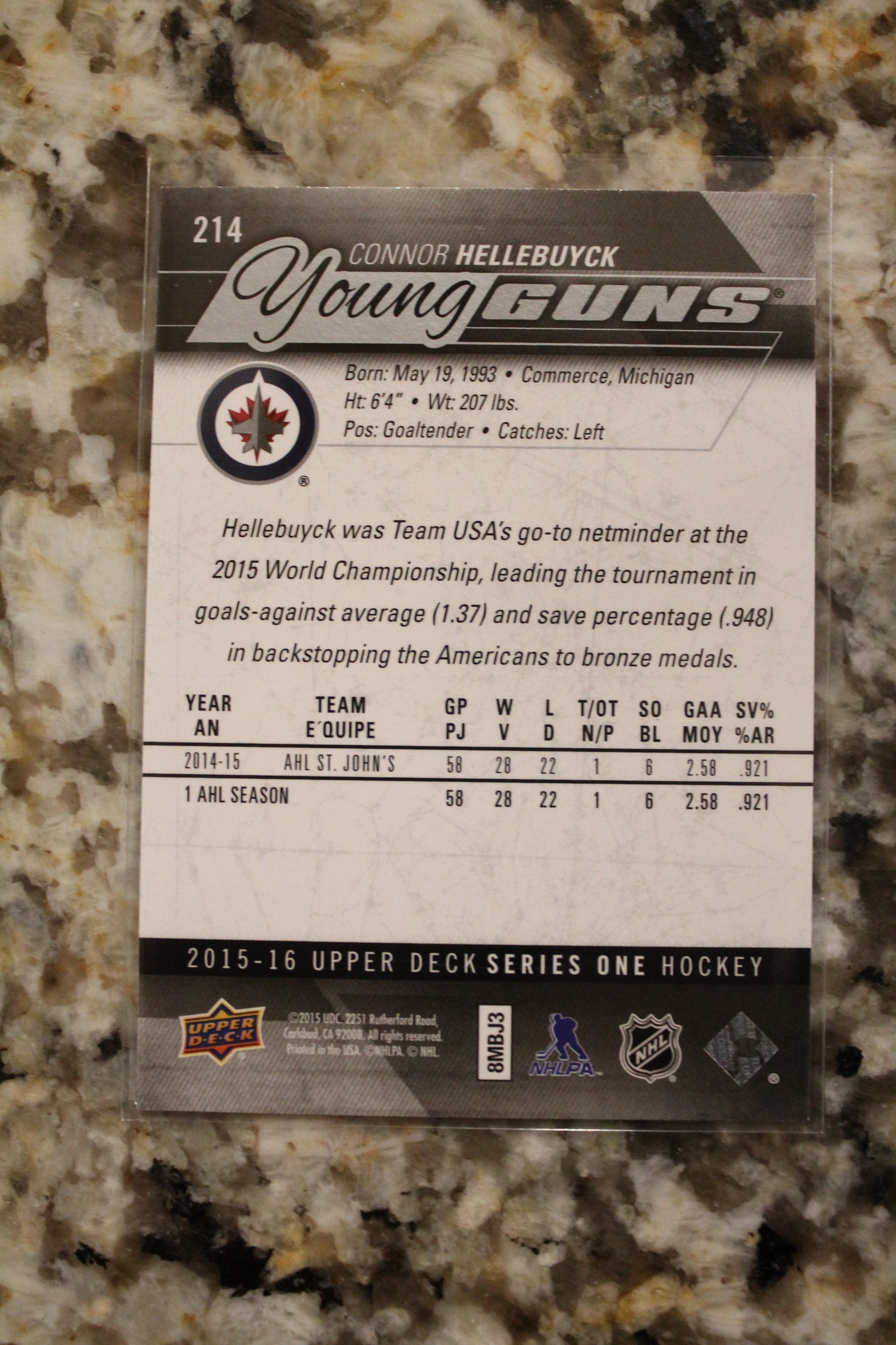 2015-16 Upper Deck - [Base] #214 Young Guns - Connor Hellebuyck