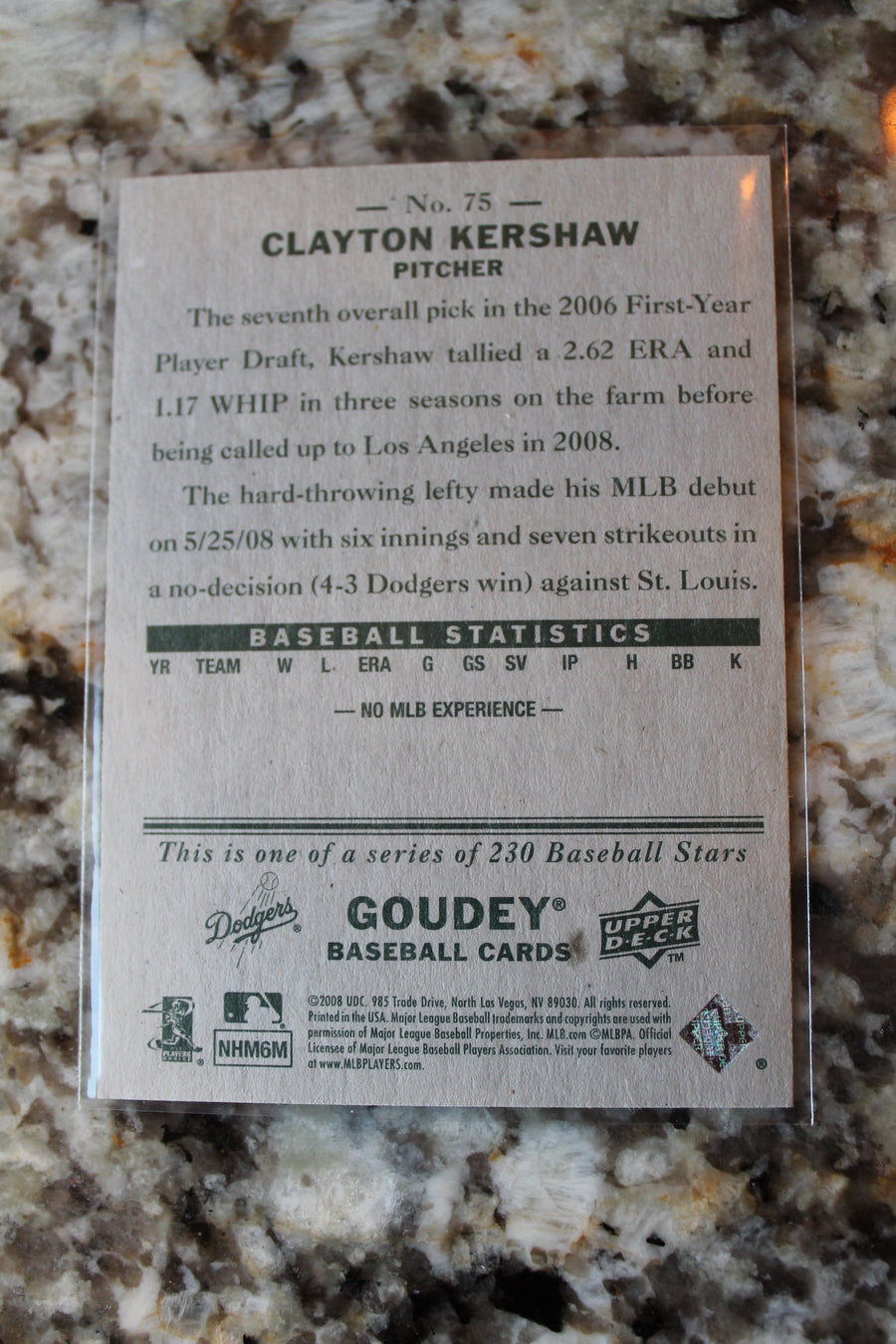 Clayton Kershaw 2008 Upper Deck Goudey Rookie Card