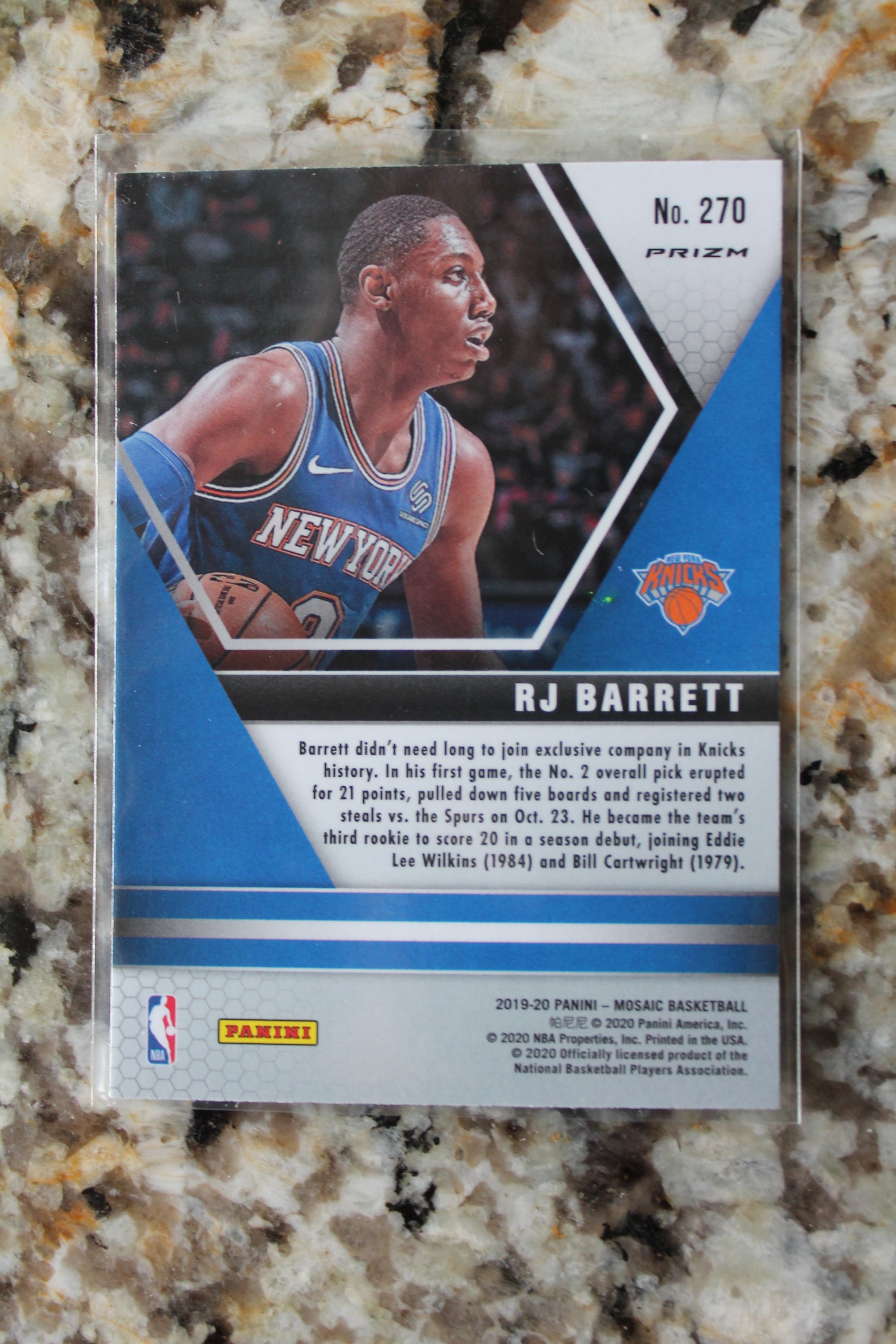 RJ Barrett 2019-20 Panini Mosaic Reactive Blue Prizm Rookie Card
