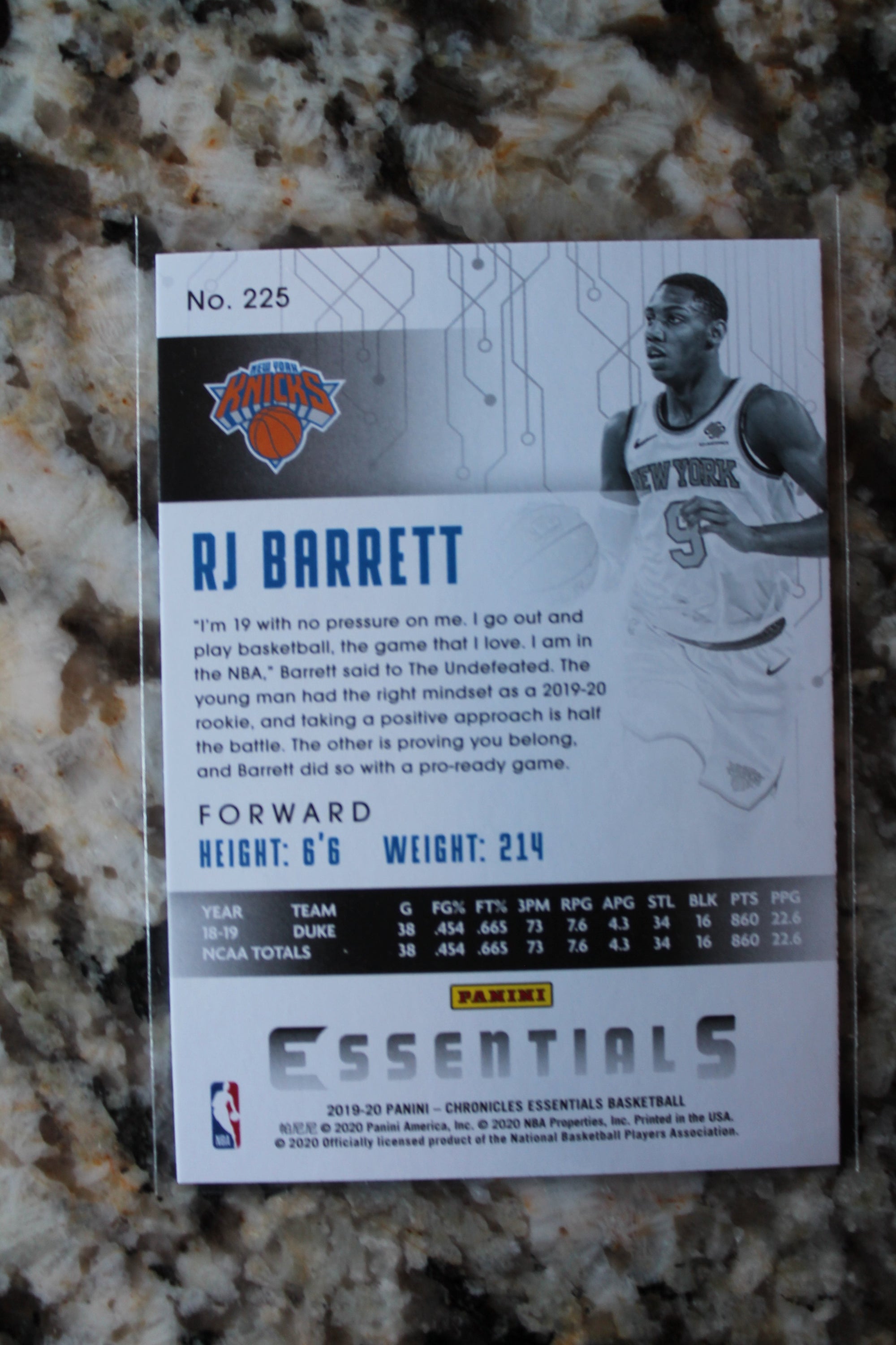 RJ Barrett 2019-20 Panini Chronicles Essentials Rookie Card