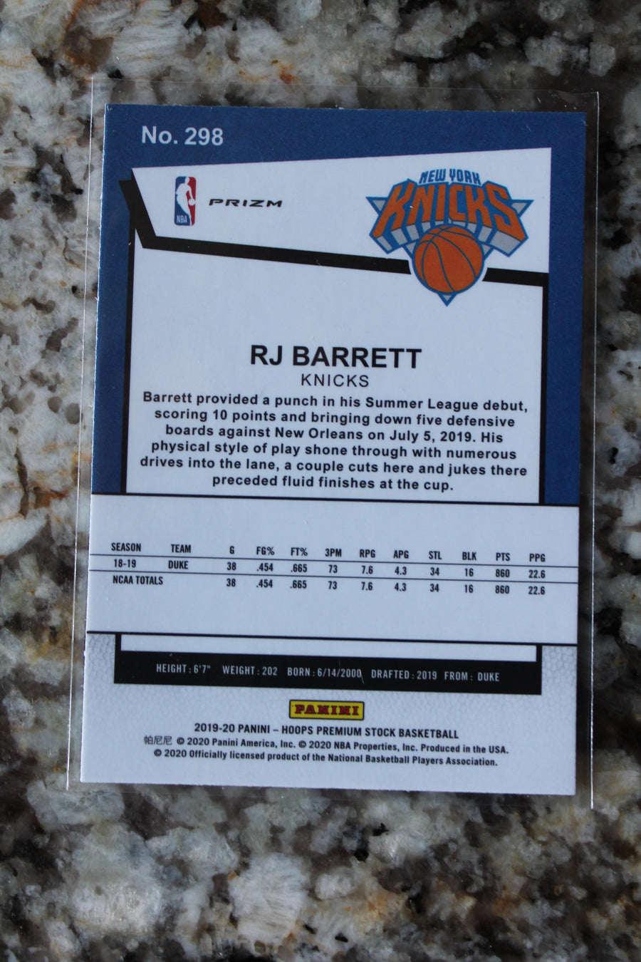 RJ Barrett 2019-20 Panini NBA Hoops Premium Stock Green Prizm Rookie Card