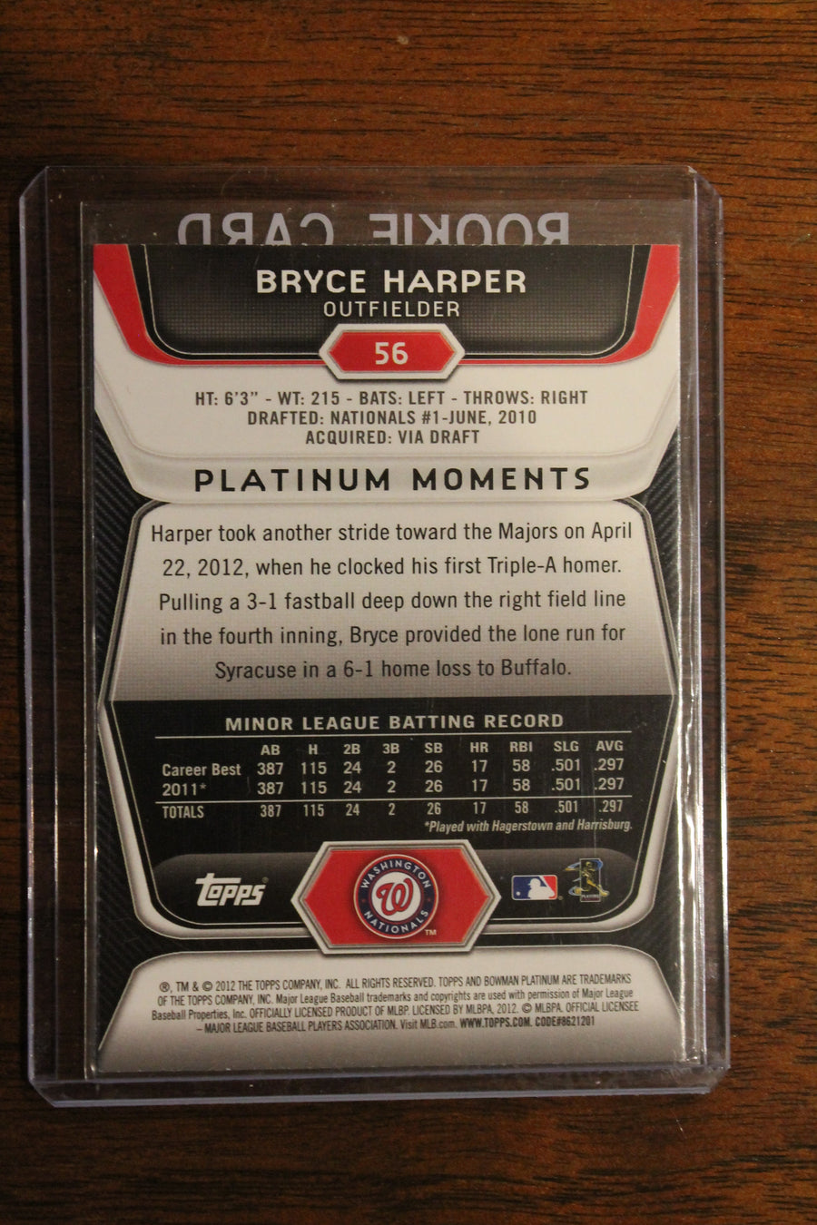 Bryce Harper 2012 Bowman Platinum Rookie Card