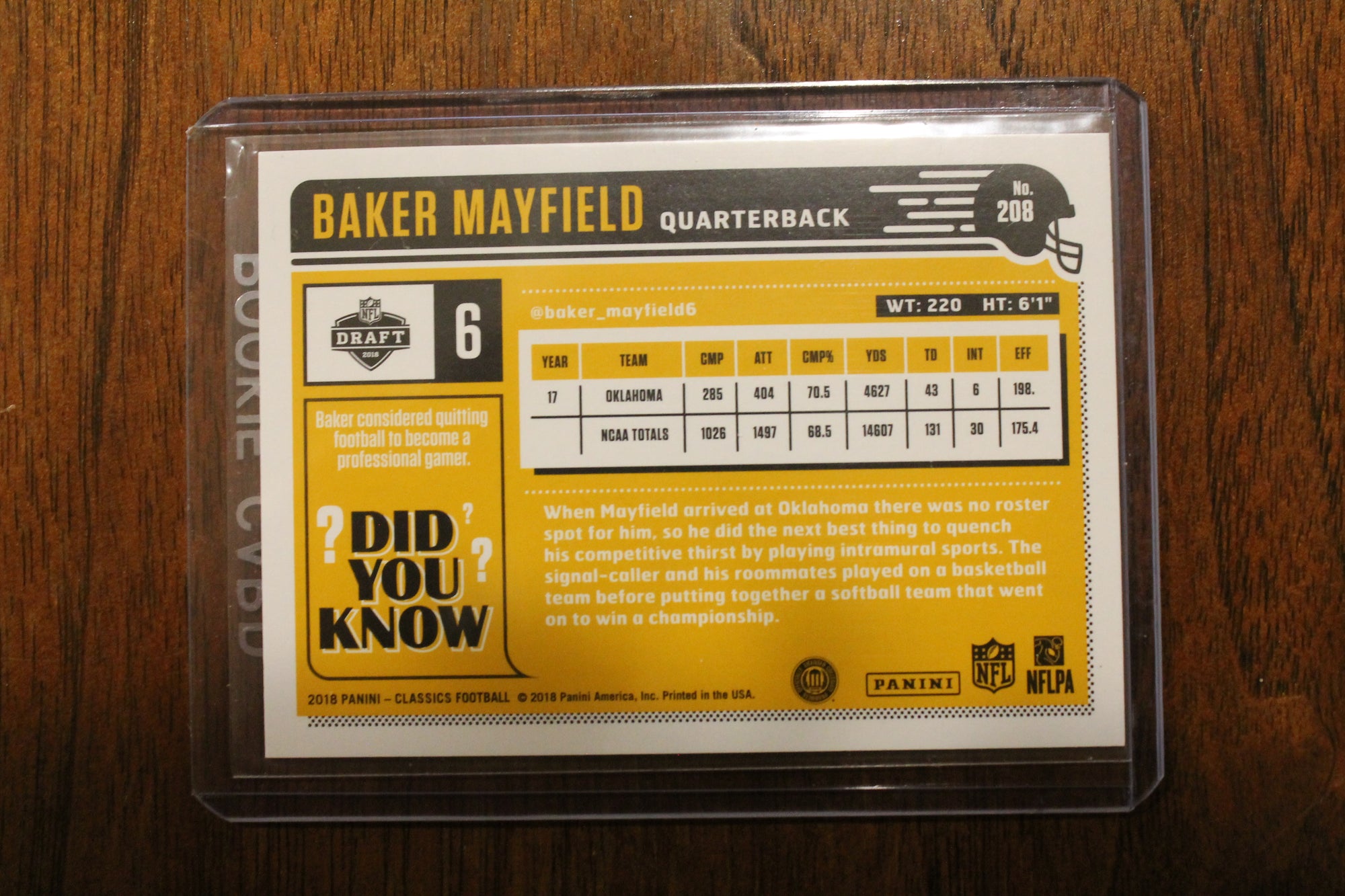 Baker Mayfield 2018 Panini Classics Rookie Card