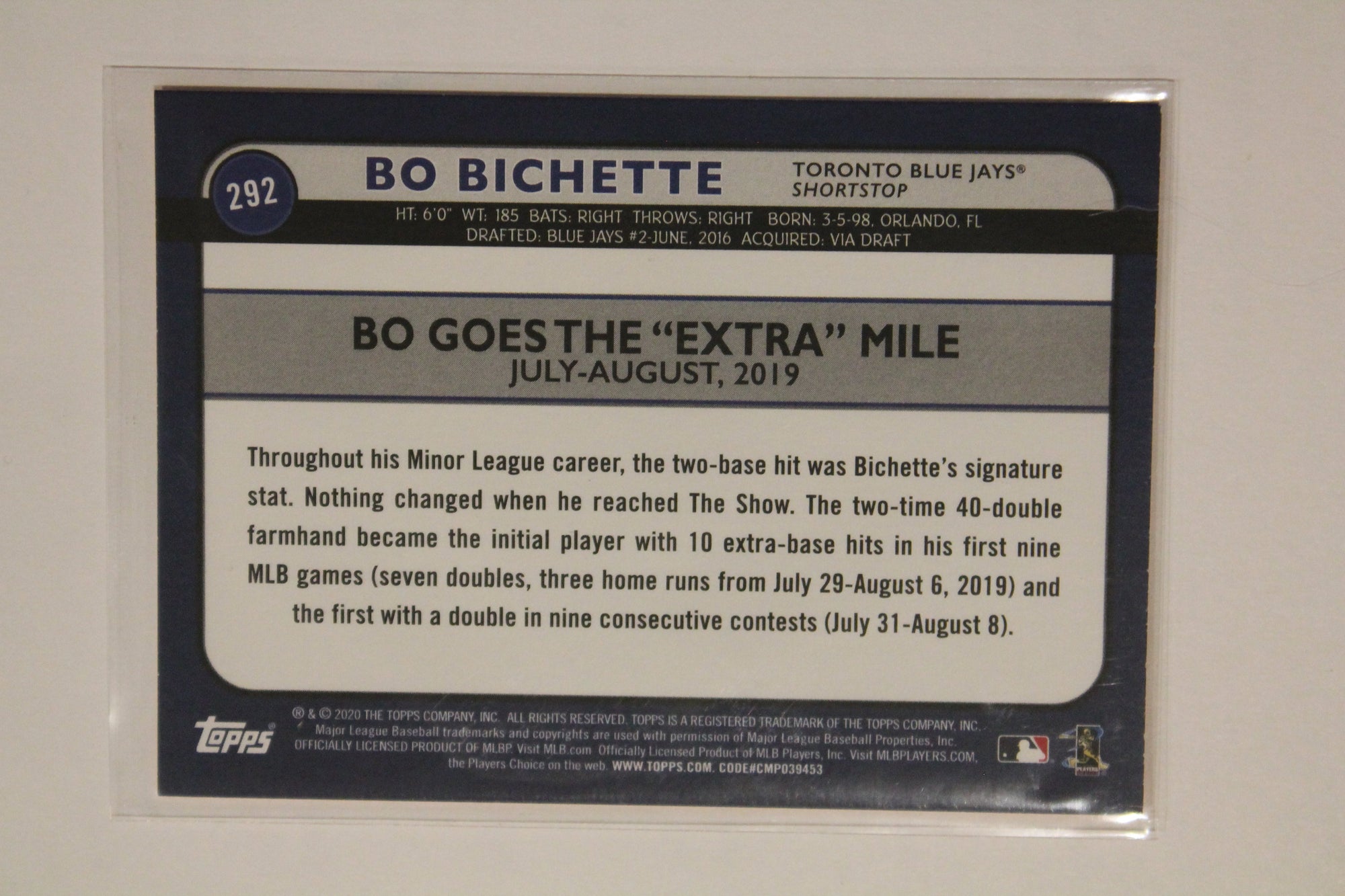 Bo Bichette 2020 Topps Big League Orange Rookie Card