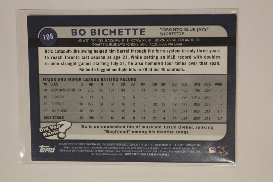 Bo Bichette 2020 Topps Big League Rookie Card