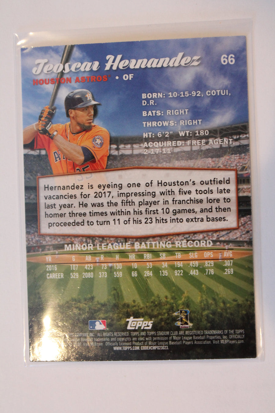 Teoscar Hernandez 2017 Topps Stadium Club Rookie Card