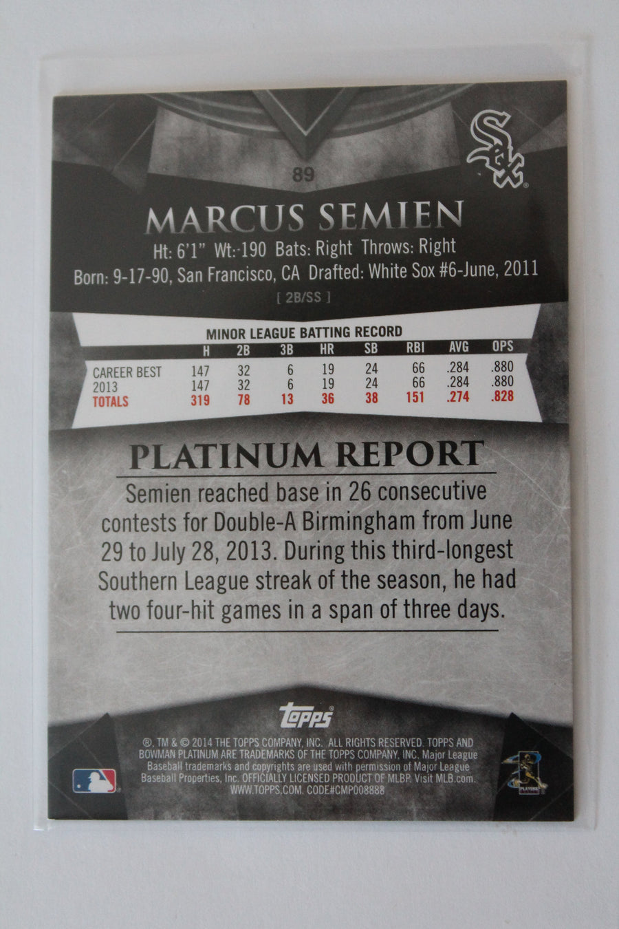 Marcus Semien 2014 Bowman Platinum Gold Rookie Card
