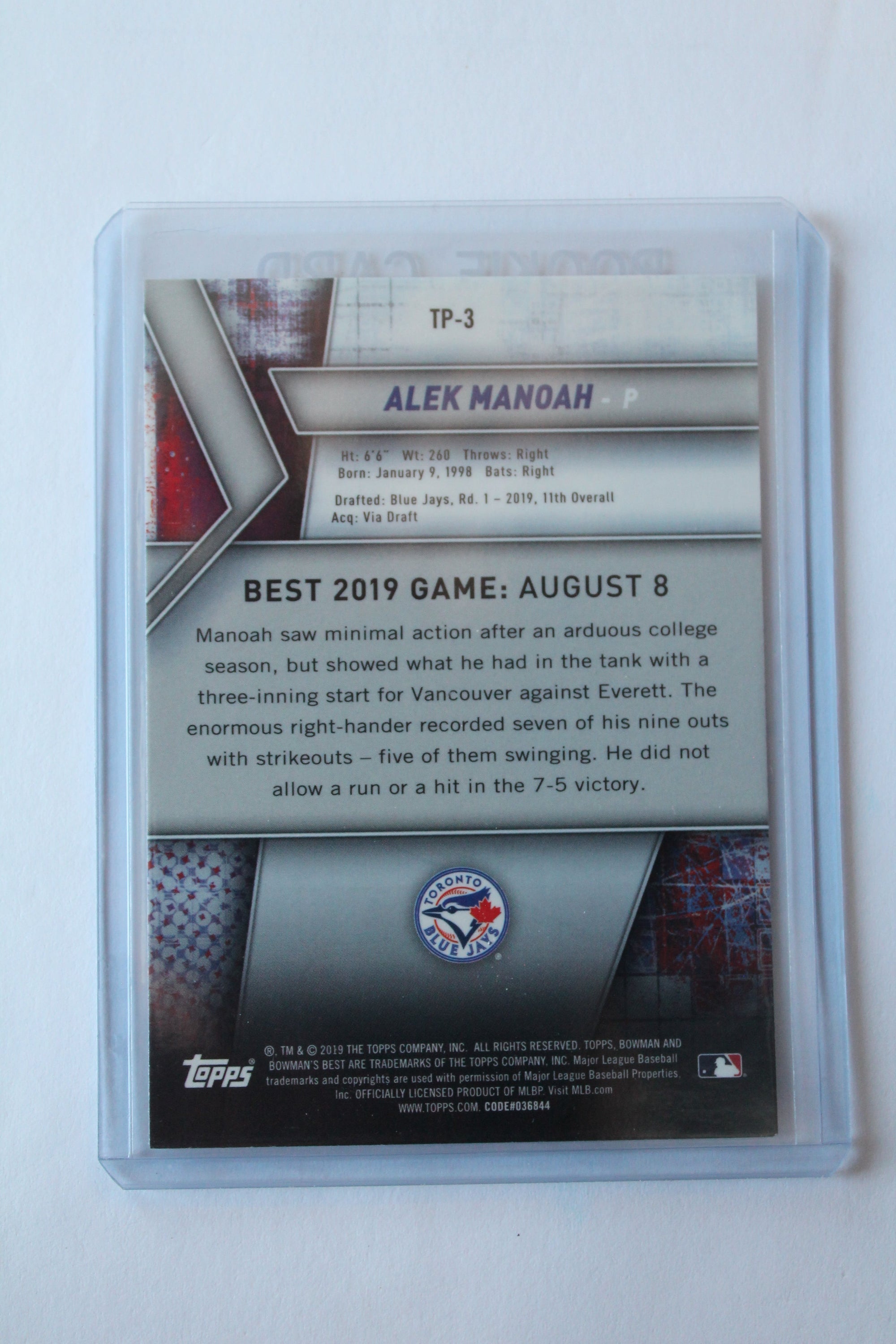 Alek Manoah 2019 Bowman's Best XRC (Sale)