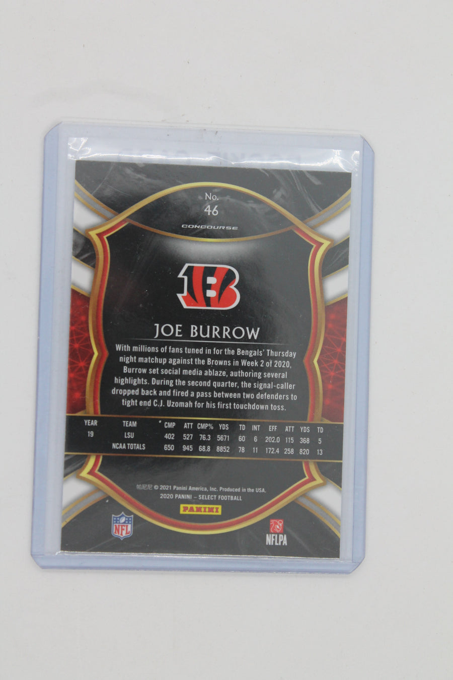 Joe Burrow  2020 Panini Select Concourse Rookie Card