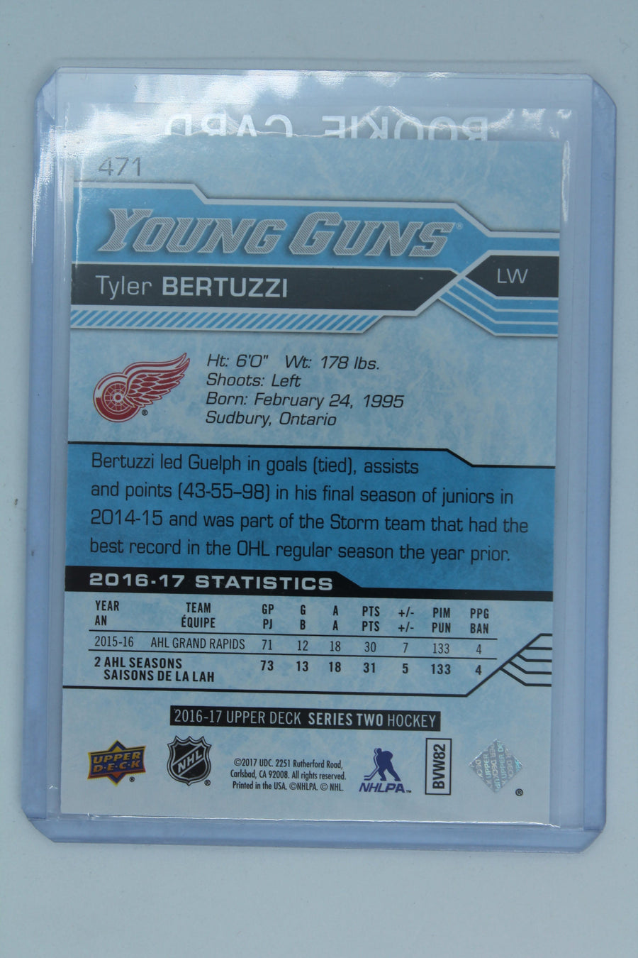 Tyler Bertuzzi 2016-17 Upper Deck  Young Guns Rookie Card