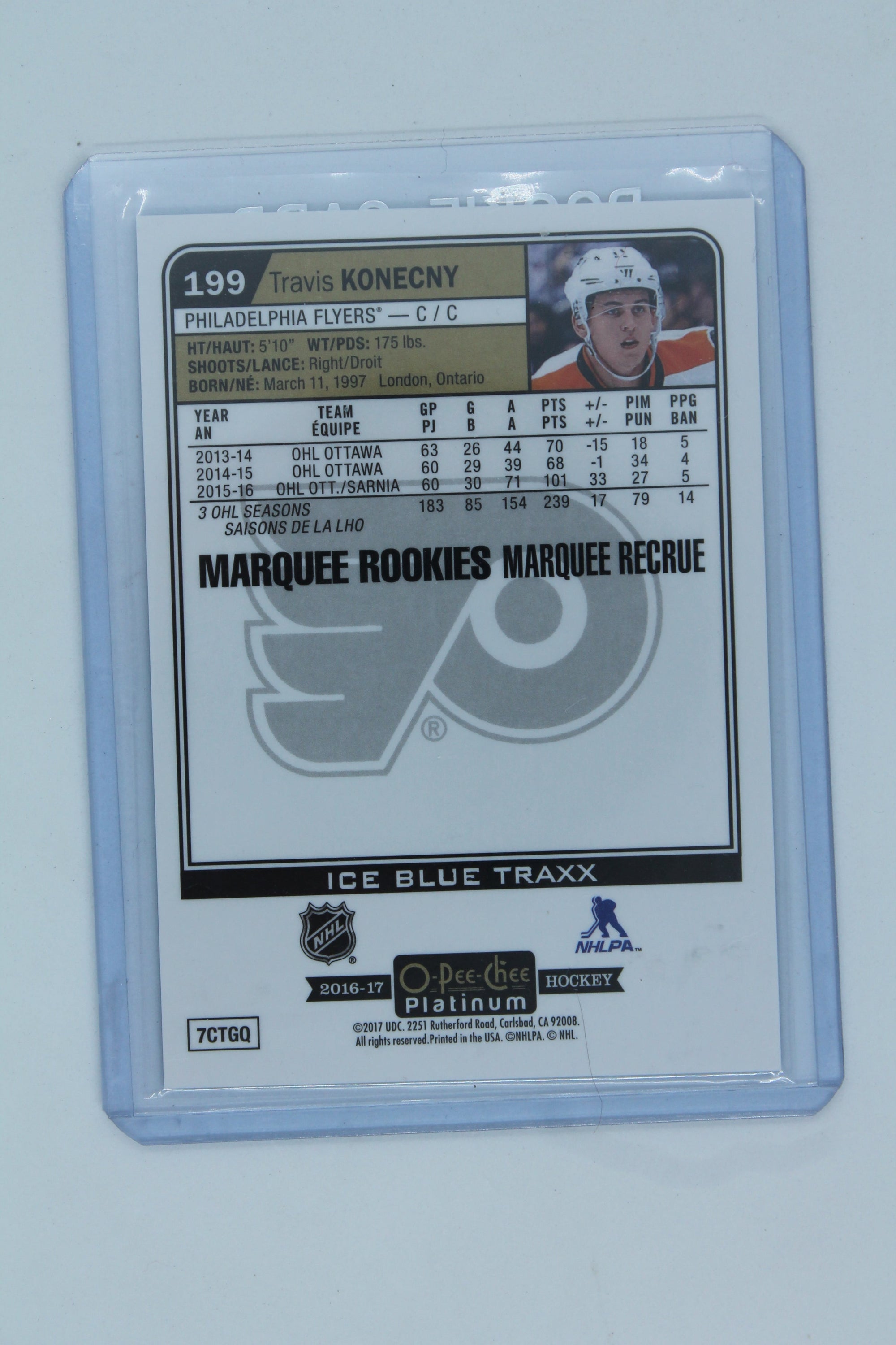 Travis Konecny  2016-17 O-Pee-Chee Platinum - Ice Blue Traxx RC