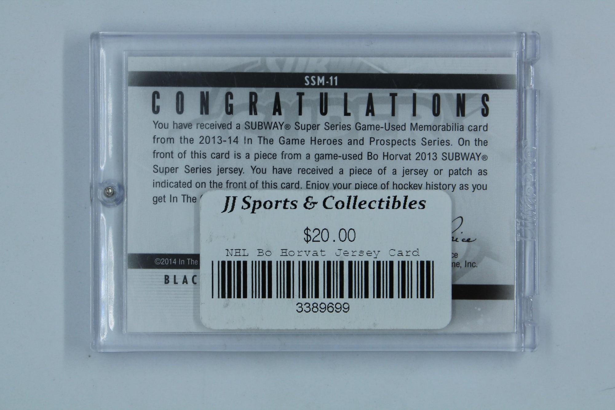 2013-14 In the Game Heroes and Prospects - Subway Series Game-Used - Black Patch #SSM-11 Bo Horvat