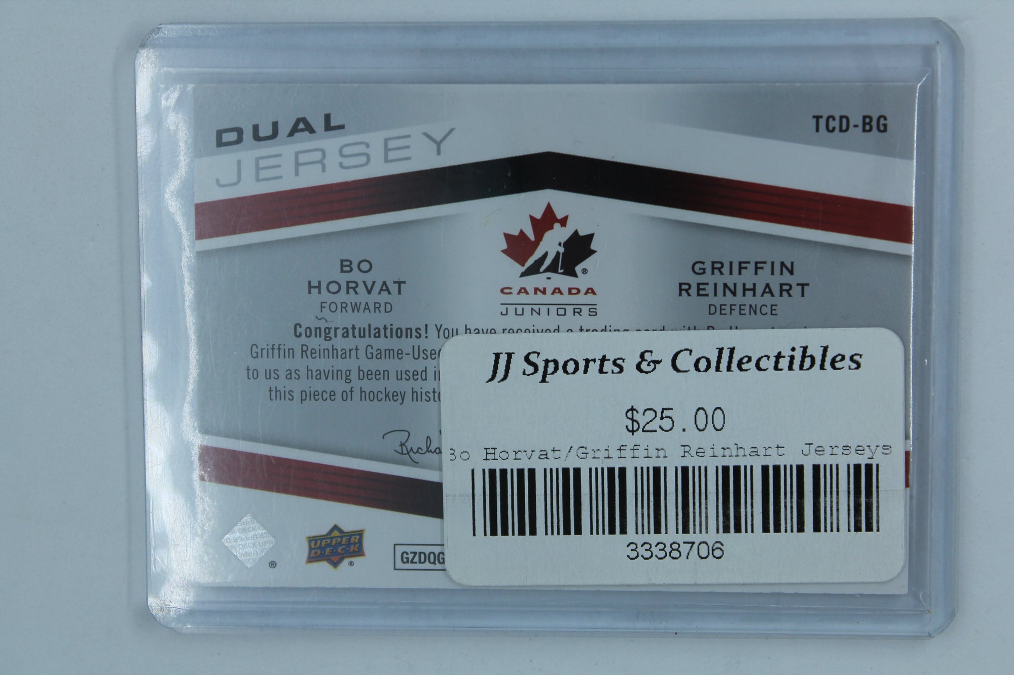 2014 Upper Deck Team Canada Juniors - Team Canada Dual Jersey - #TCD-BG Bo Horvat, Griffin Reinhart