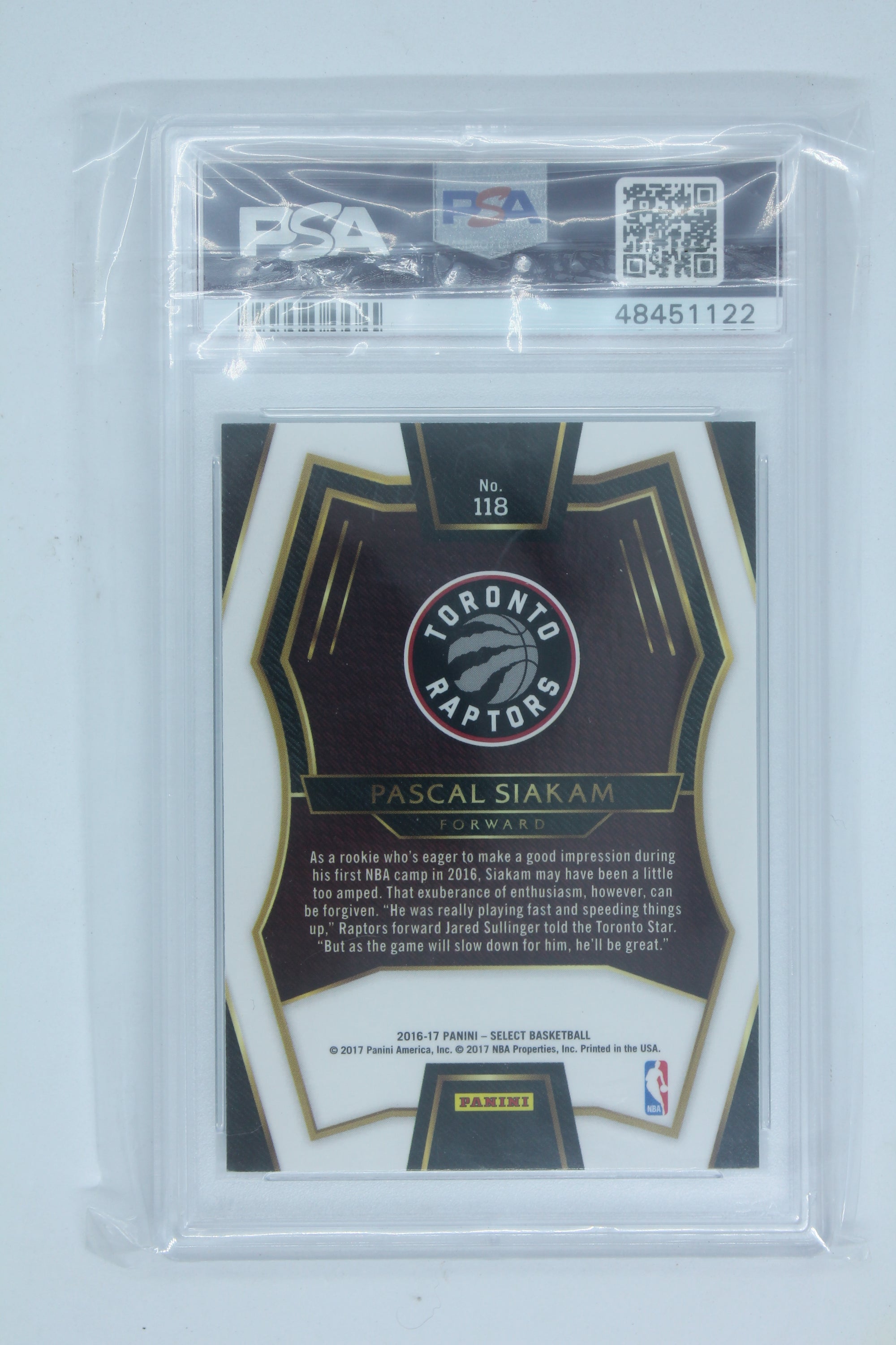 Pascal Siakam 2016 Panini Select Graded Rookie Card PSA Mint 9