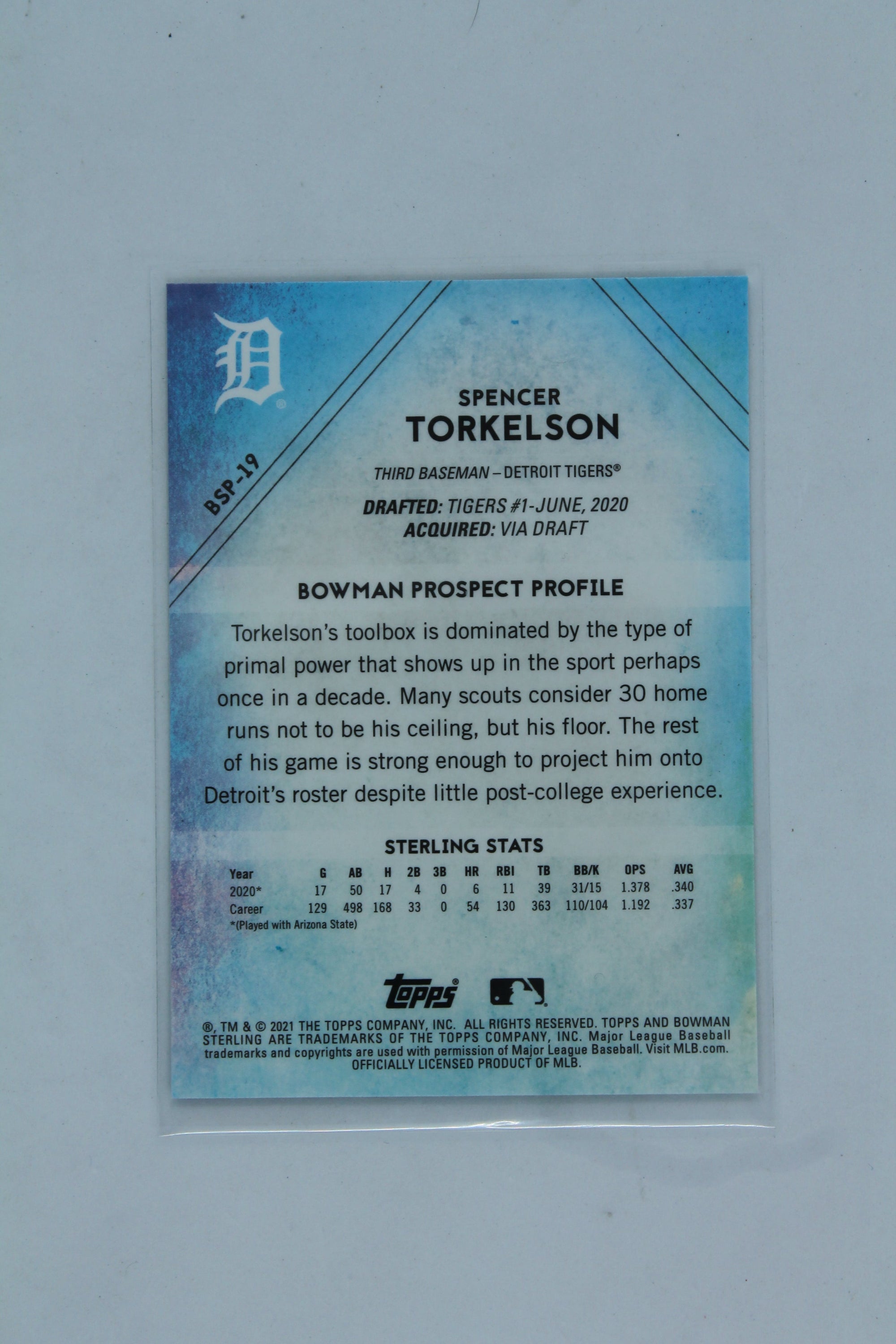 Spencer Torkelson 2021 Bowman Sterling - #BSP-19 Prospects - PRC
