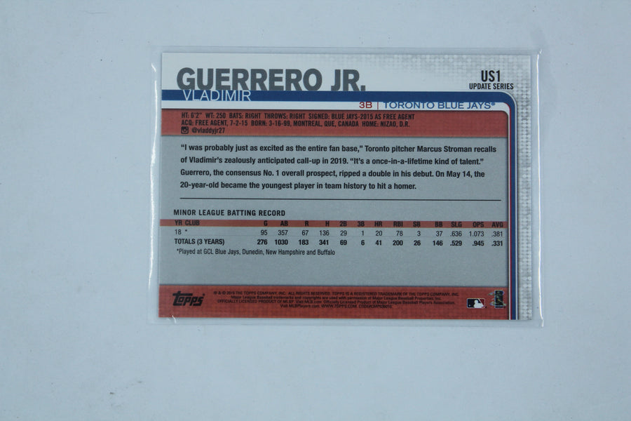 Vladimir Guerrero Jr. 2019 Topps Update Throwing Rookie Card #US1.1