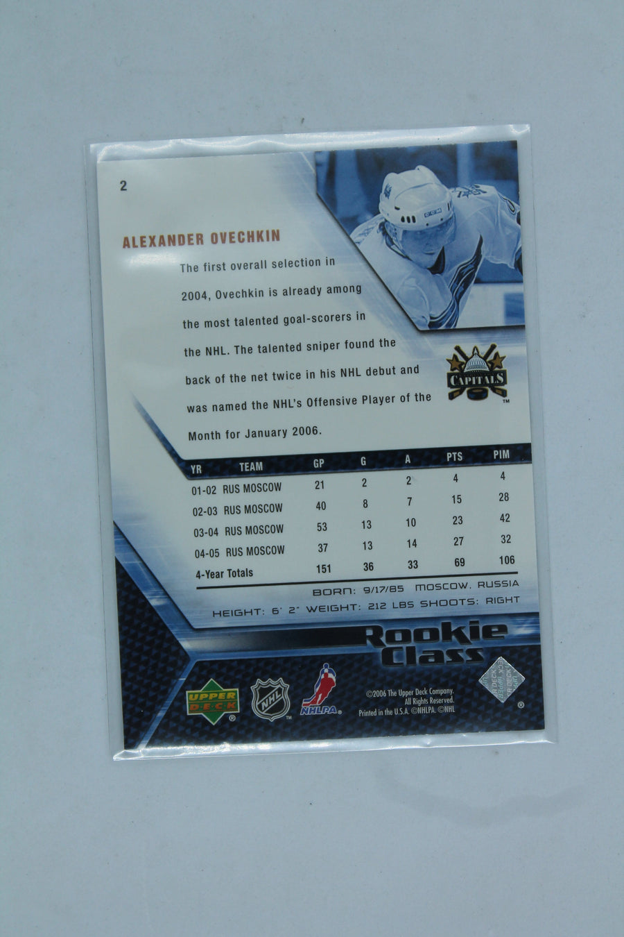 Alex Ovechkin 2005-06 Upper Deck Rookie Class - Rookie Year Card