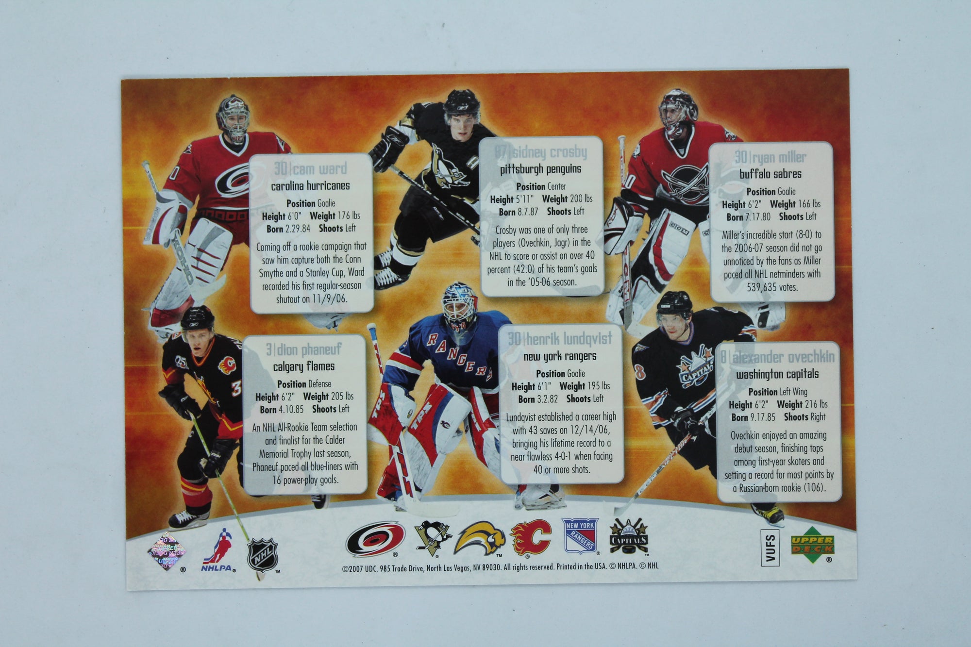 2005-06 Upper Deck - 2005-06 NHL Rookies Jumbo #_NoN Cam Ward, Sidney Crosby, Ryan Miller, Dion Phaneuf, Henrik Lundqvist, Alex Ovec…