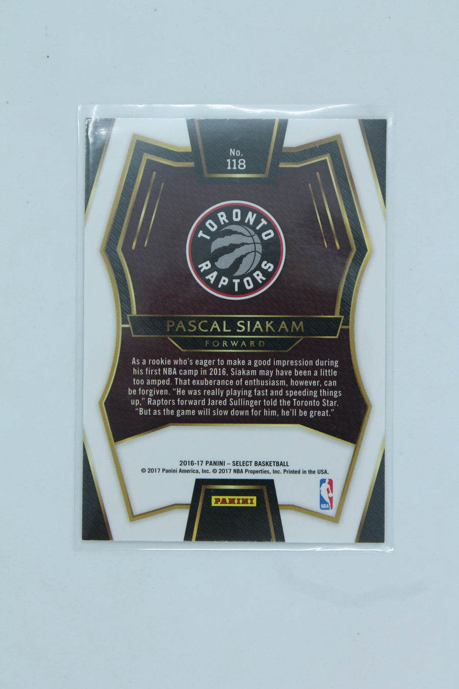 Pascal Siakam 2016 Panini Select Rookie Card