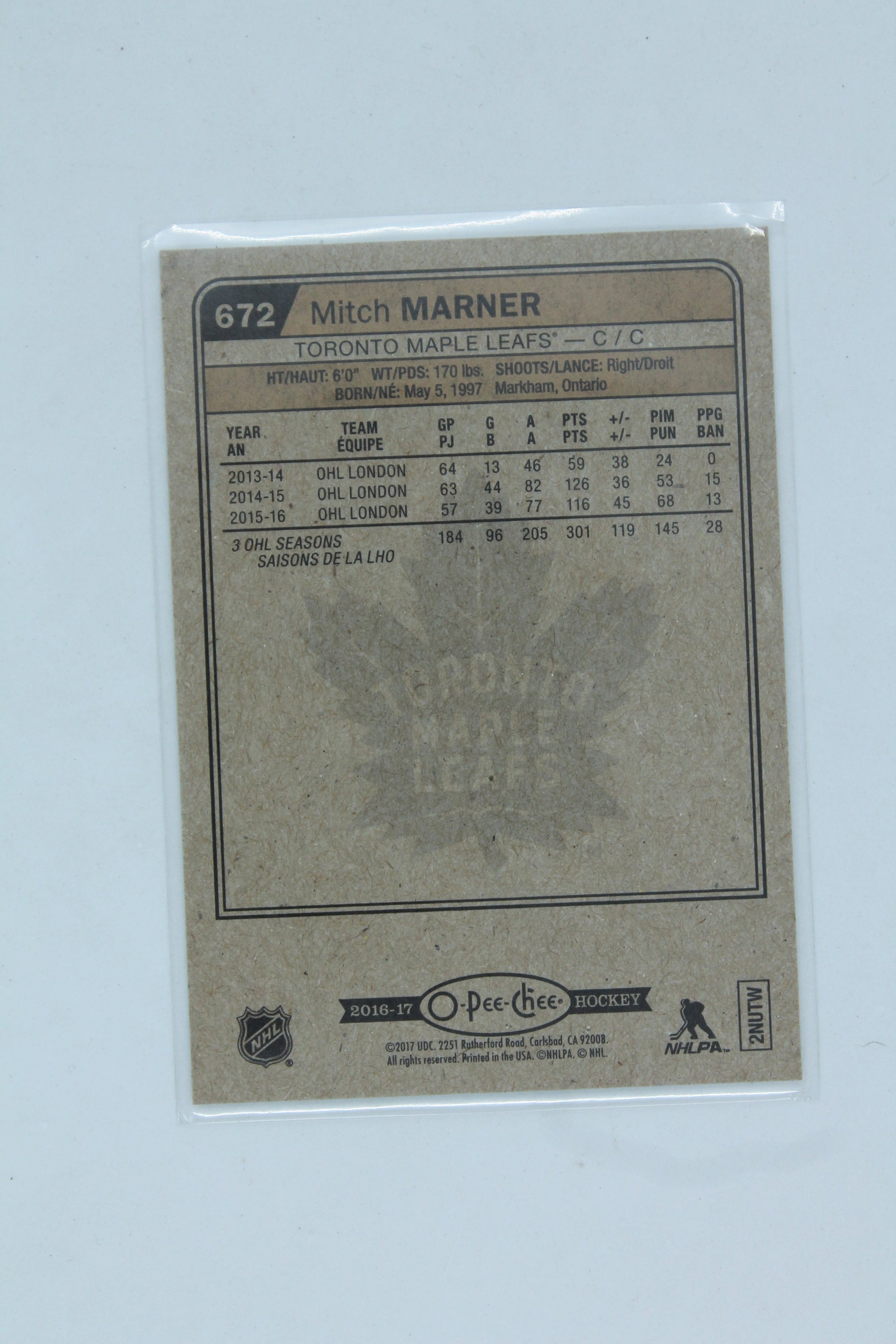 Mitch Marner  2016-17 Upper Deck O-Pee-Chee Rookie Card