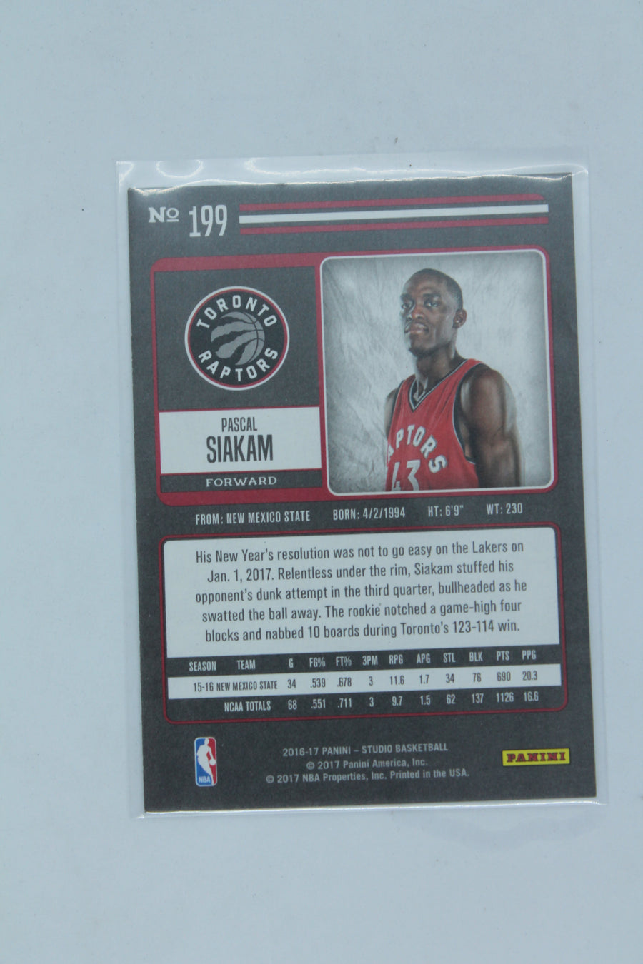 Pascal Siakam 2016-17 Panini Studio - Studio Edition Rookie Card