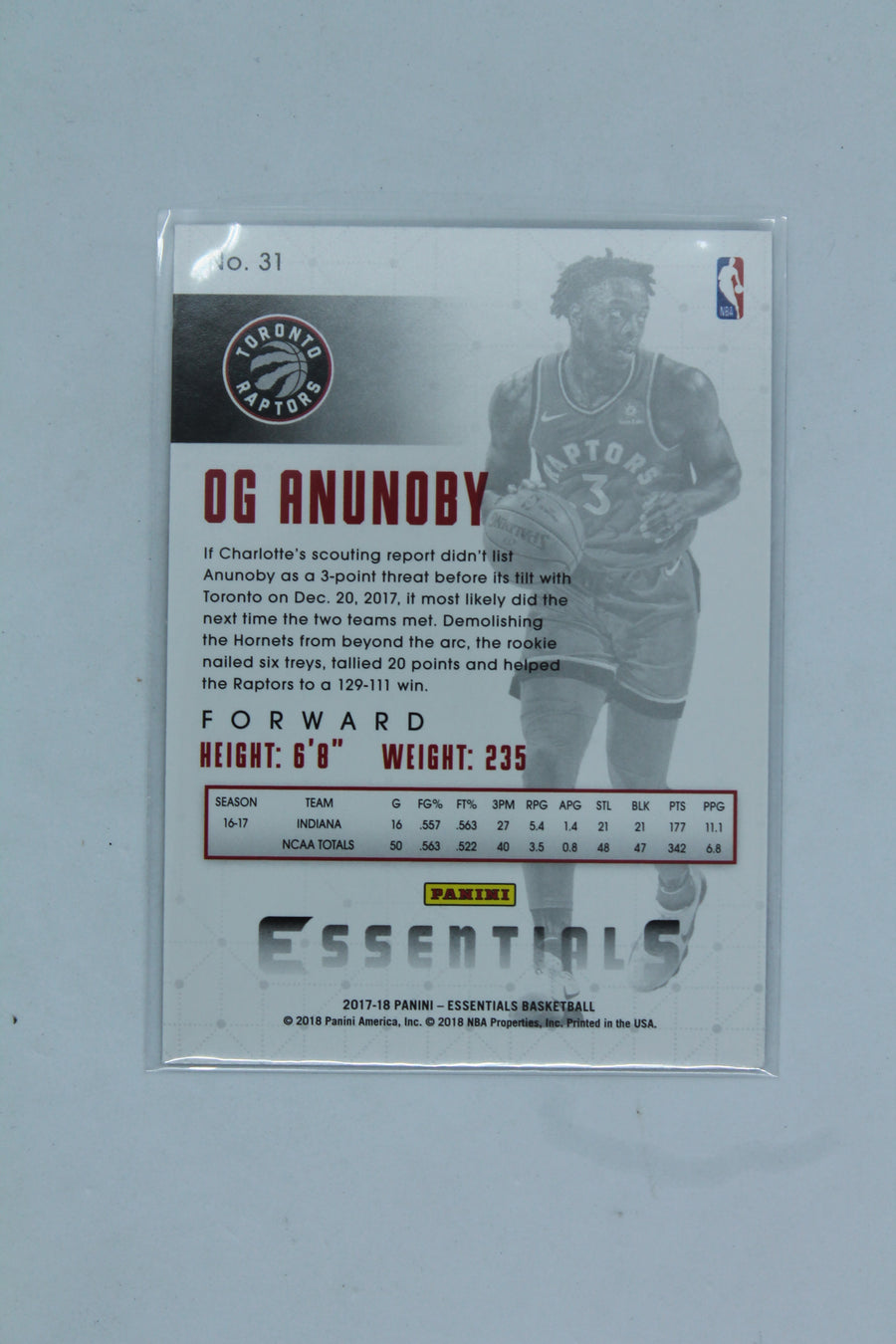 OG Anunoby 2017-18 Panini Essentials Rookie Card