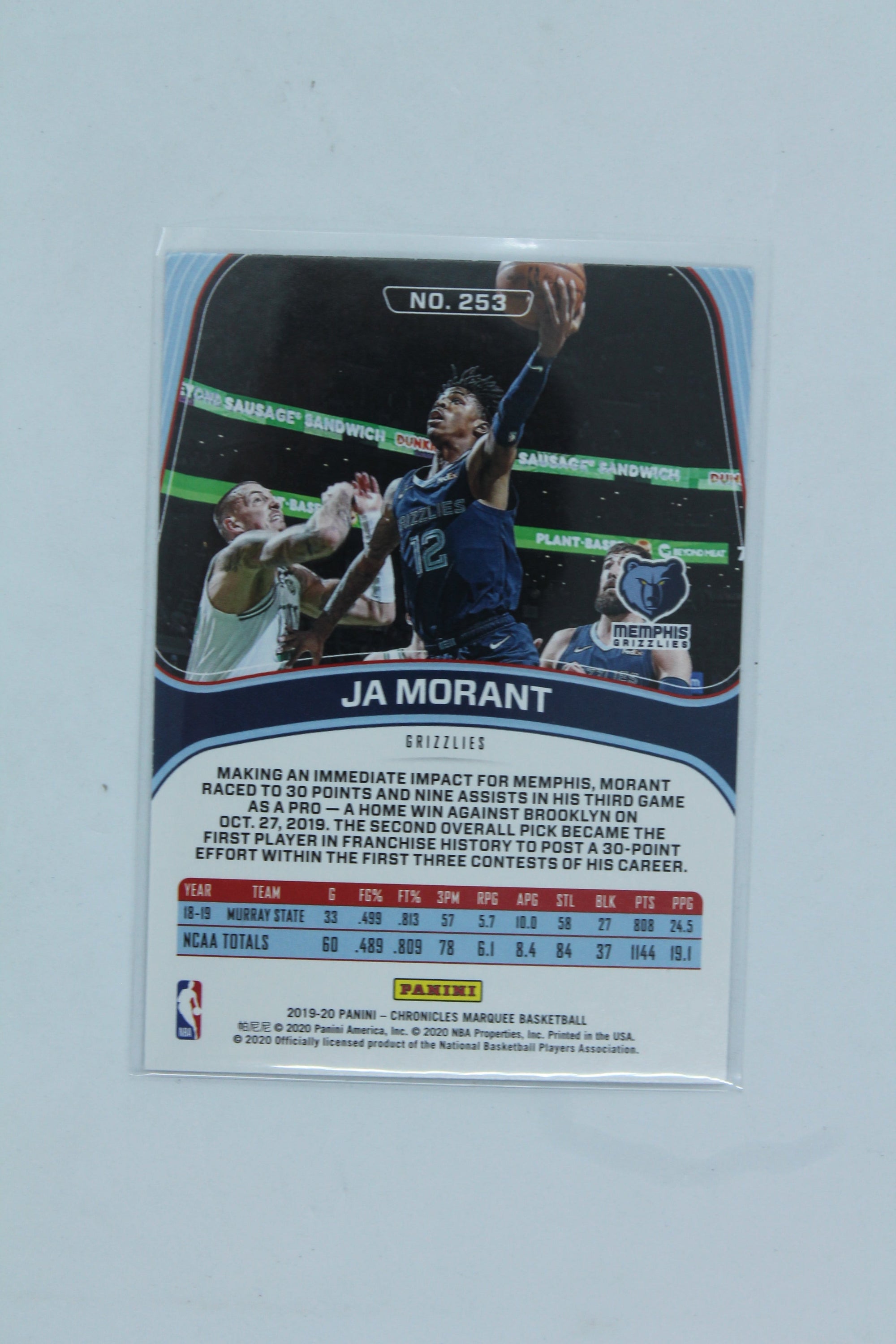 Ja Morant 2019-20 Panini Chronicles Marquee Rookie Card