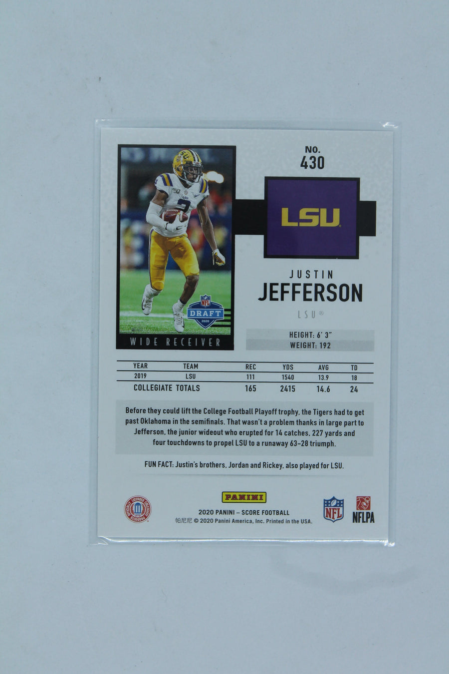Justin Jefferson 2020 Score - [Base] #430 Rookie Card