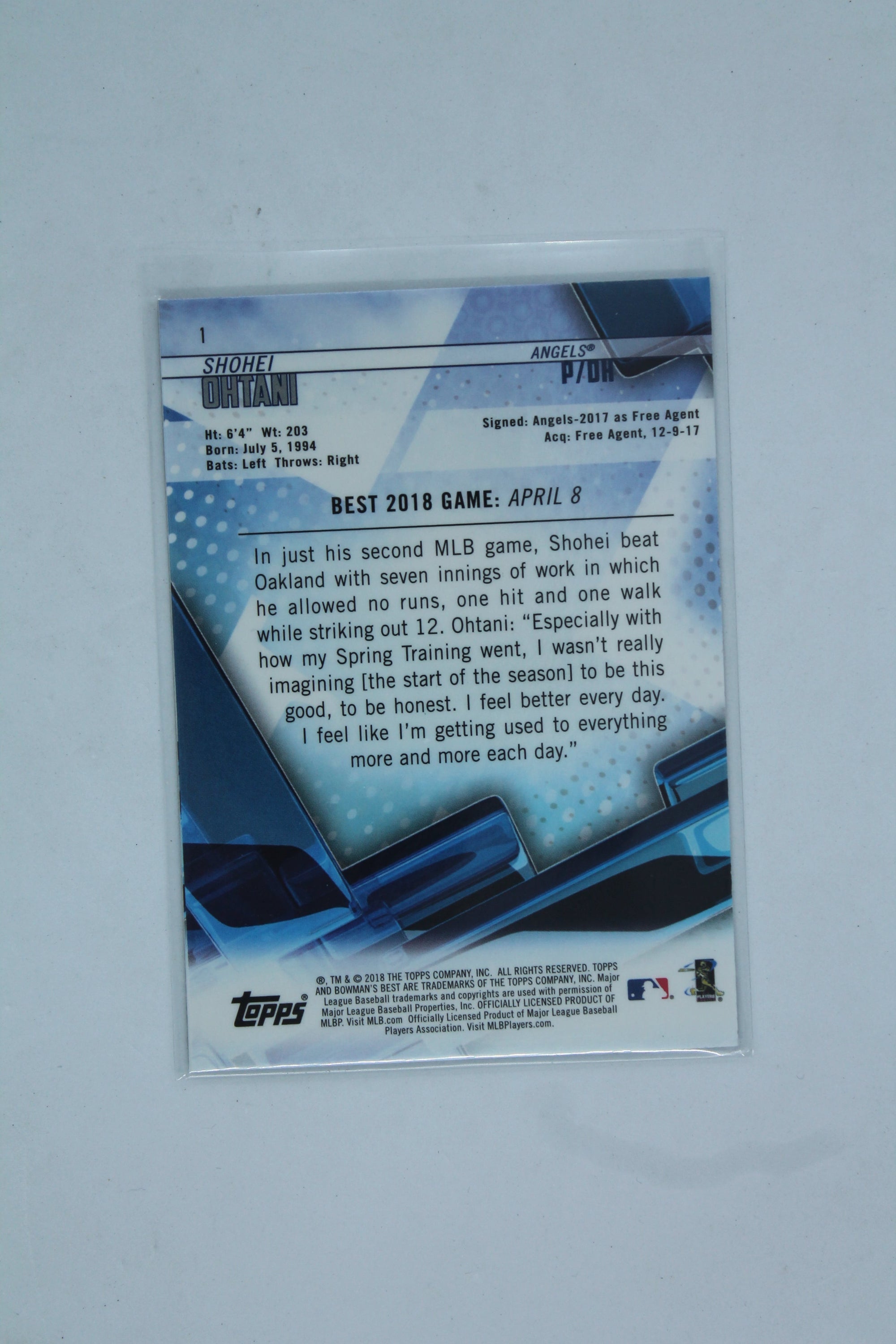 Shohei Ohtani 2018 Bowman's Best Rookie Card