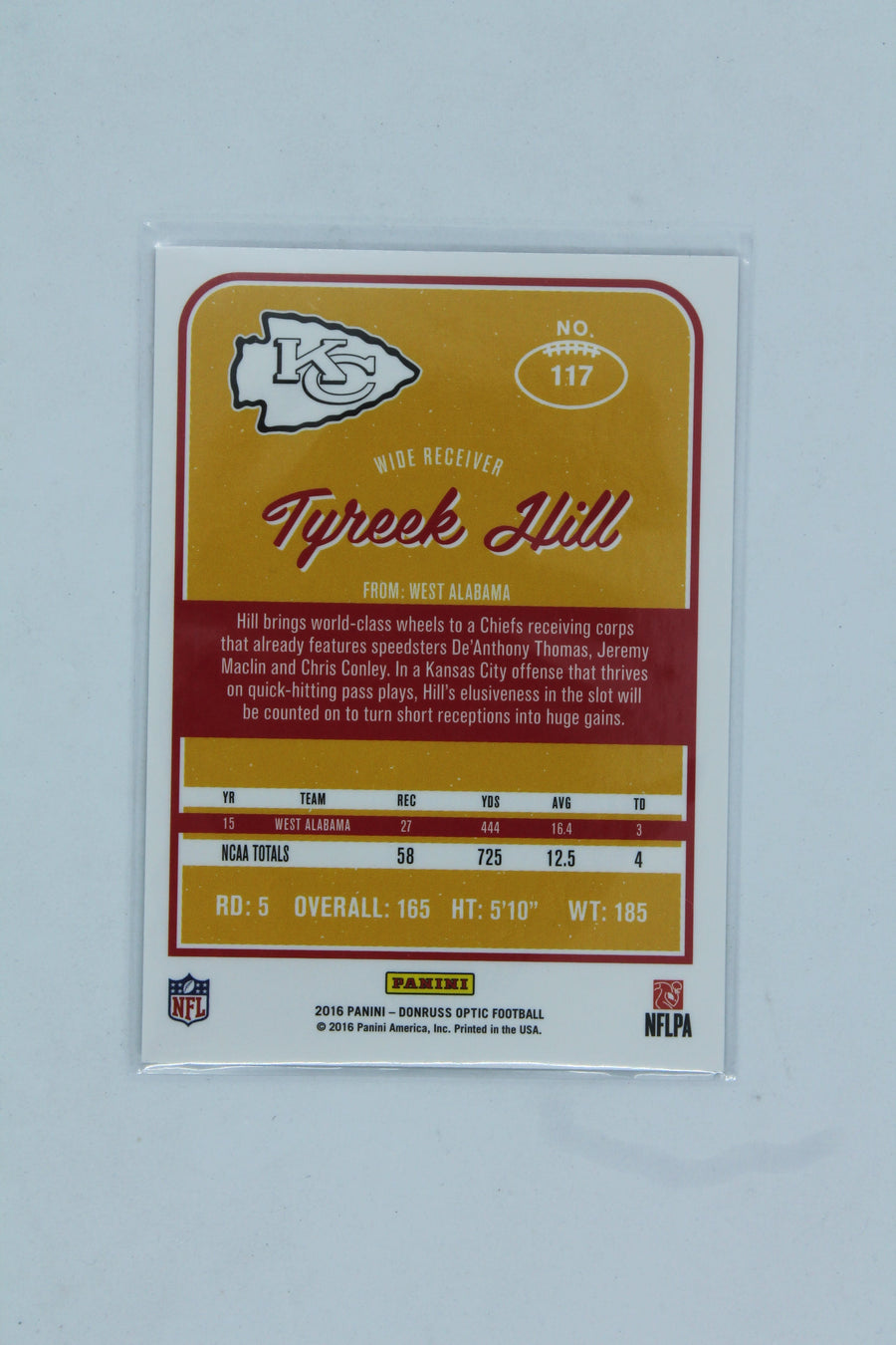 Tyreek Hill 2016 Donruss Optic Rookie Card