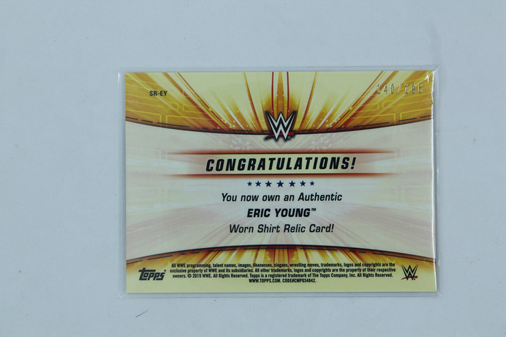 Eric Young 2019 Topps WWE Summerslam - Superstar Relics - #SR-EY  #140/196