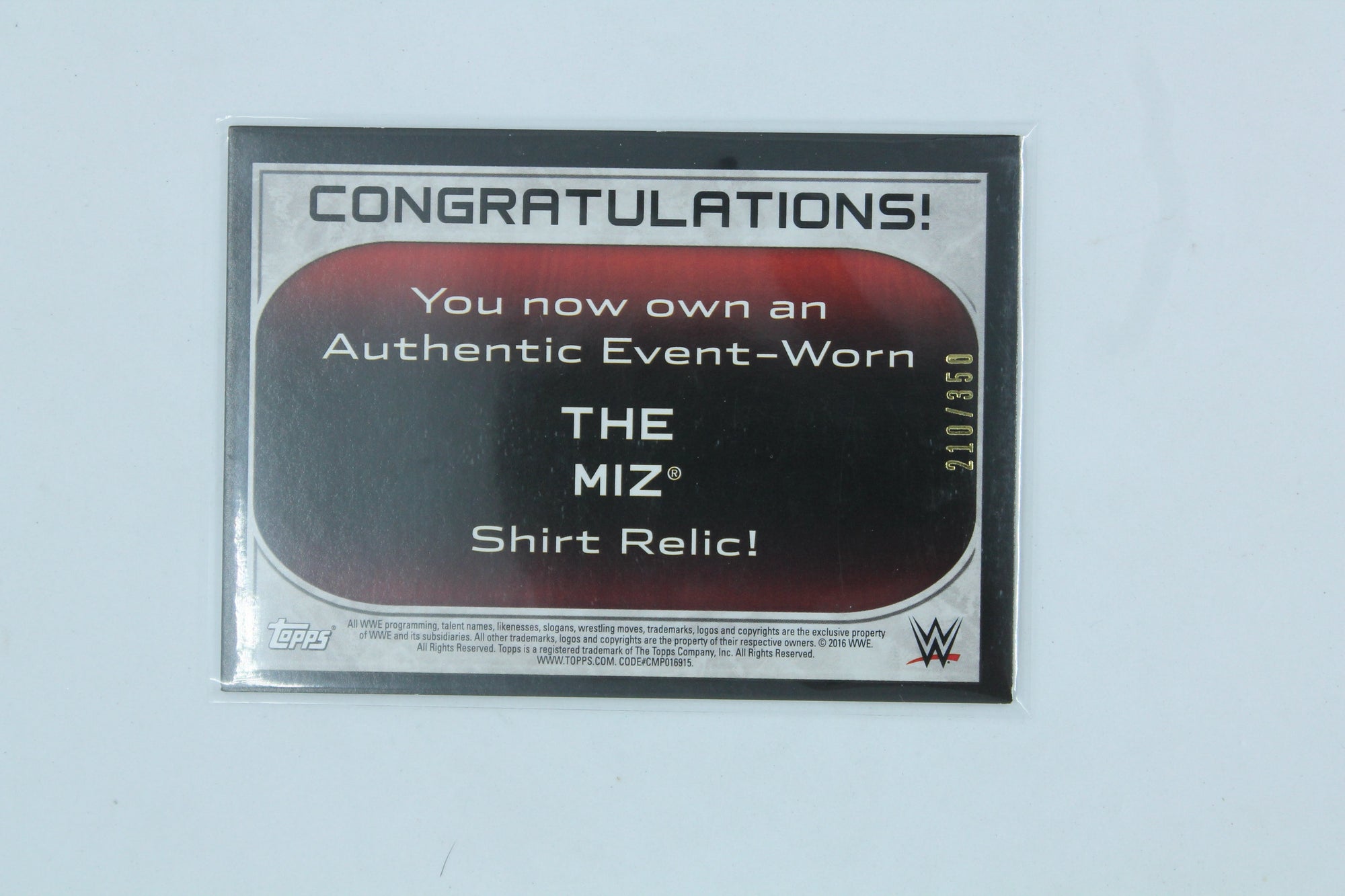 The Miz 2016 Topps WWE Road to Wrestlemania - Shirt Relics #_THMI #210/350
