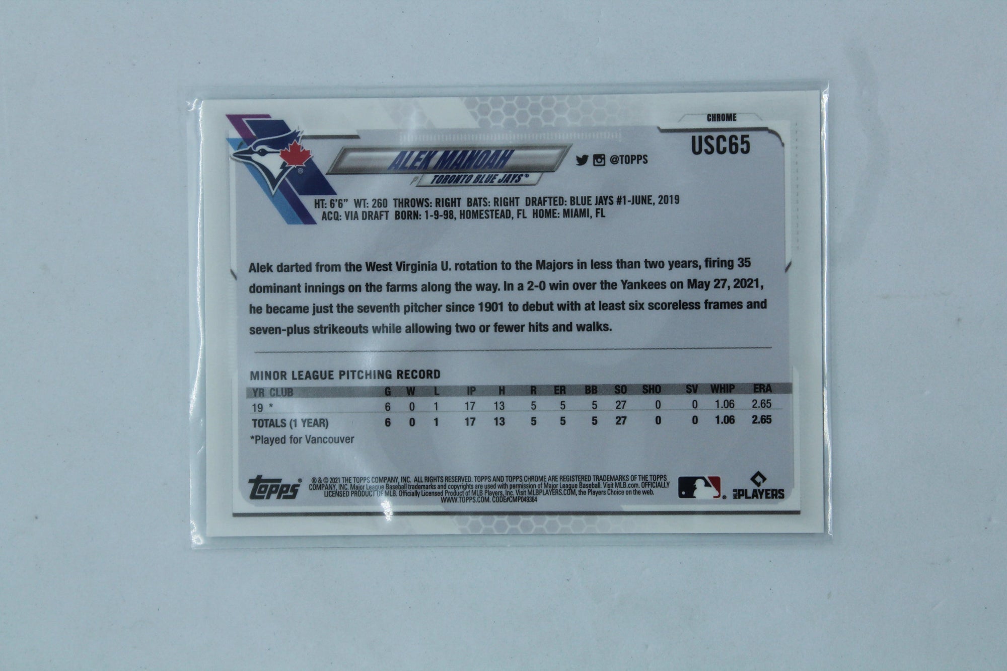 Alek Manoah 2021 Topps Chrome Update Series RC (Sale)