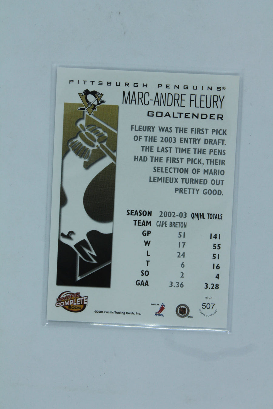 Marc-Andre Fleury 2003-04 Pacific Complete Rookie Card