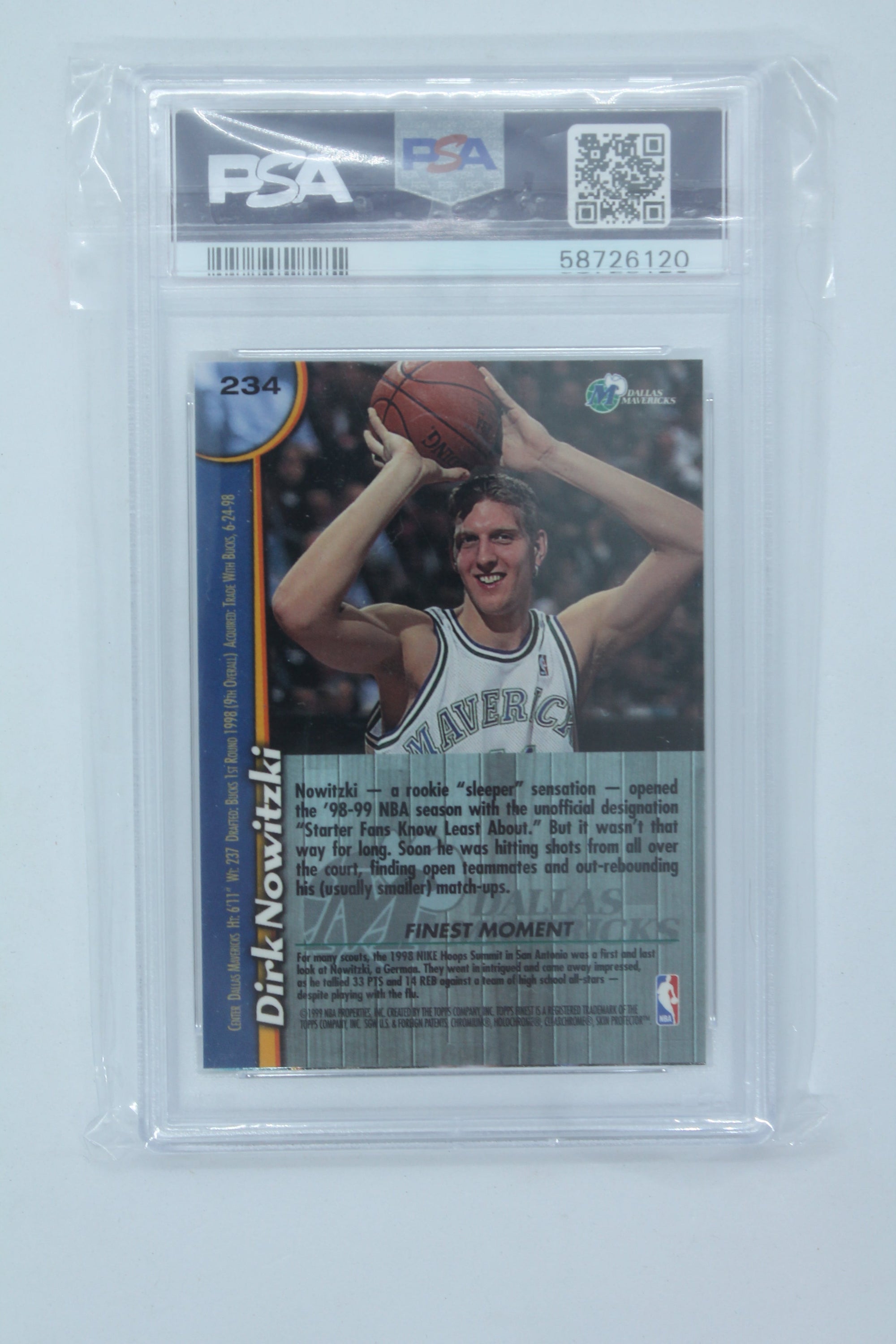 Dirk Nowitzki 1998-99 Topps Finest Graded PSA 8 Rookie Card