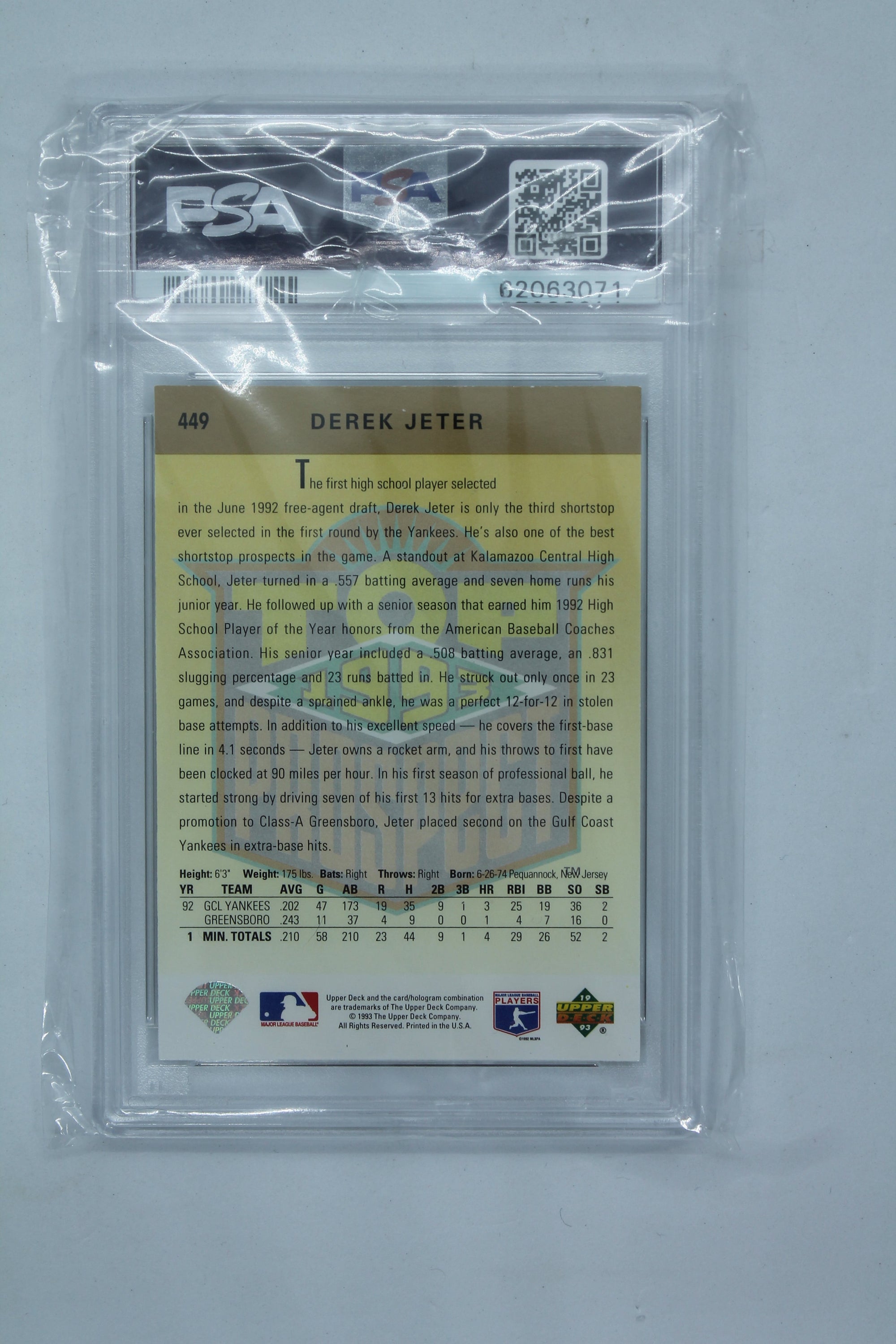 Derek Jeter 1993 Upper Deck Rookie Card - PSA 8.5 NM-MT