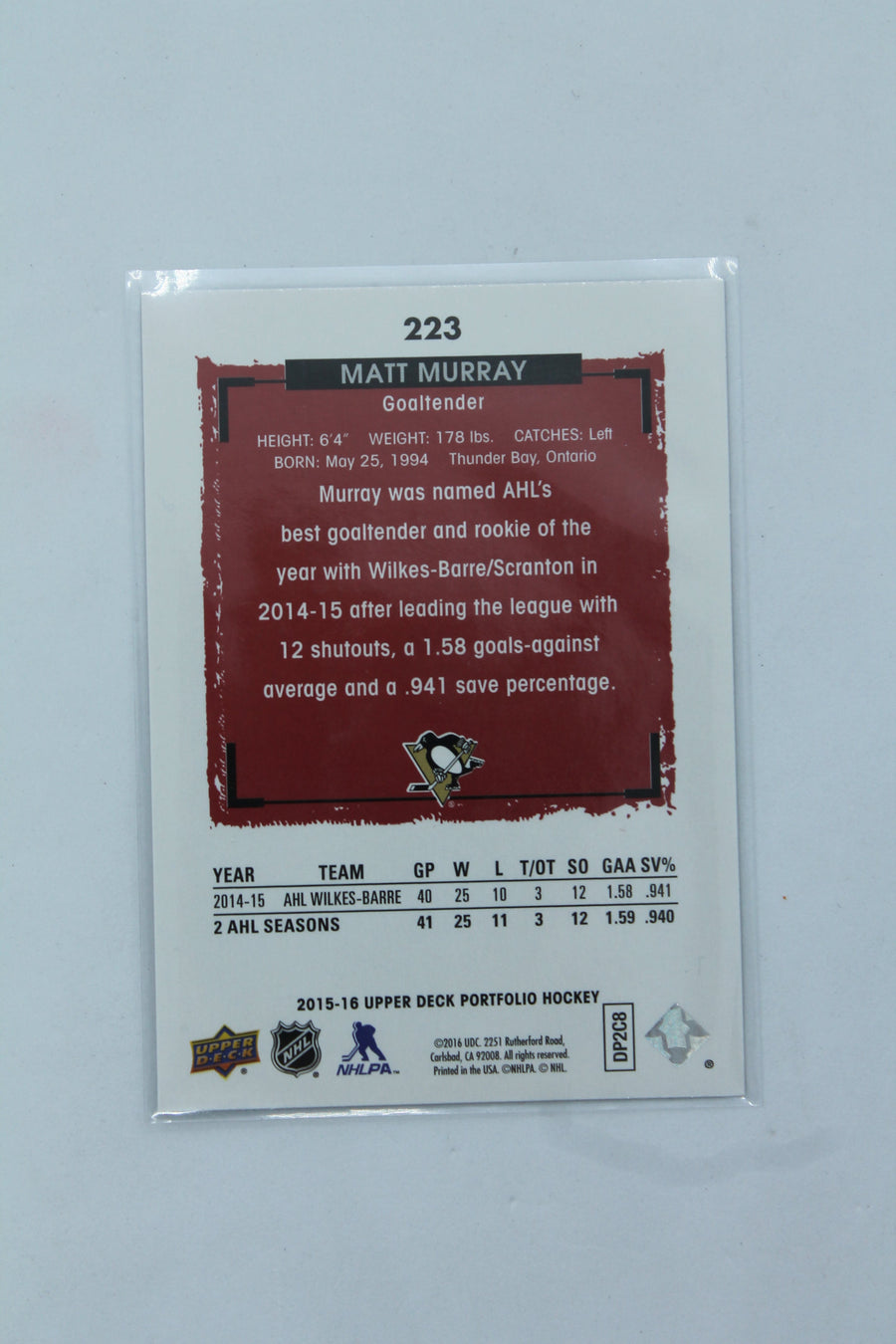 Matt Murray 2015-16 Upper Deck Portfolio - [Base] #223 Rookie Color Photos Rookie Card
