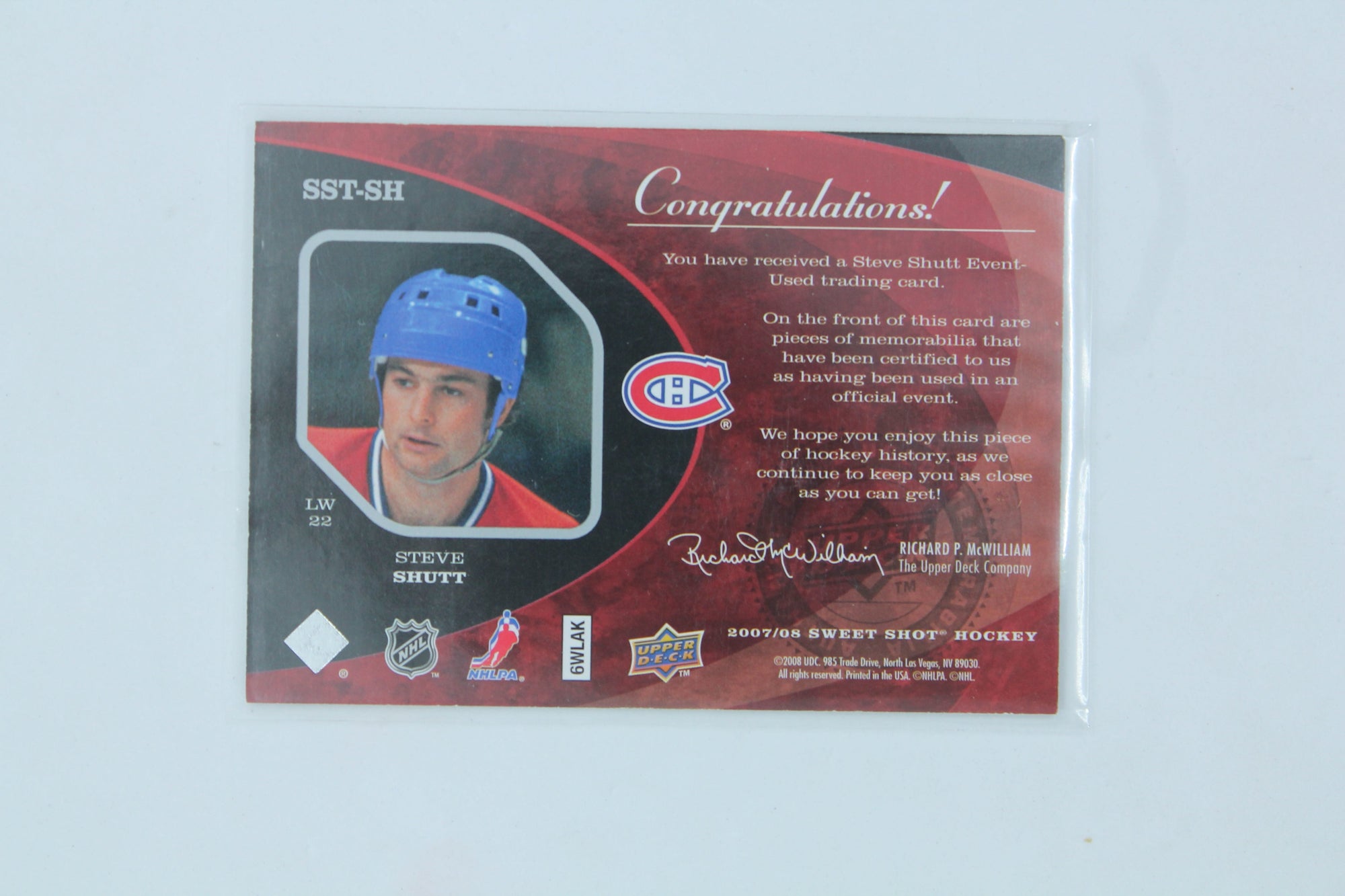 Steve Shutt 2007-08 Upper Deck Sweet Shot - Sweet Stitches #SST-SH Jersey Card #104/299