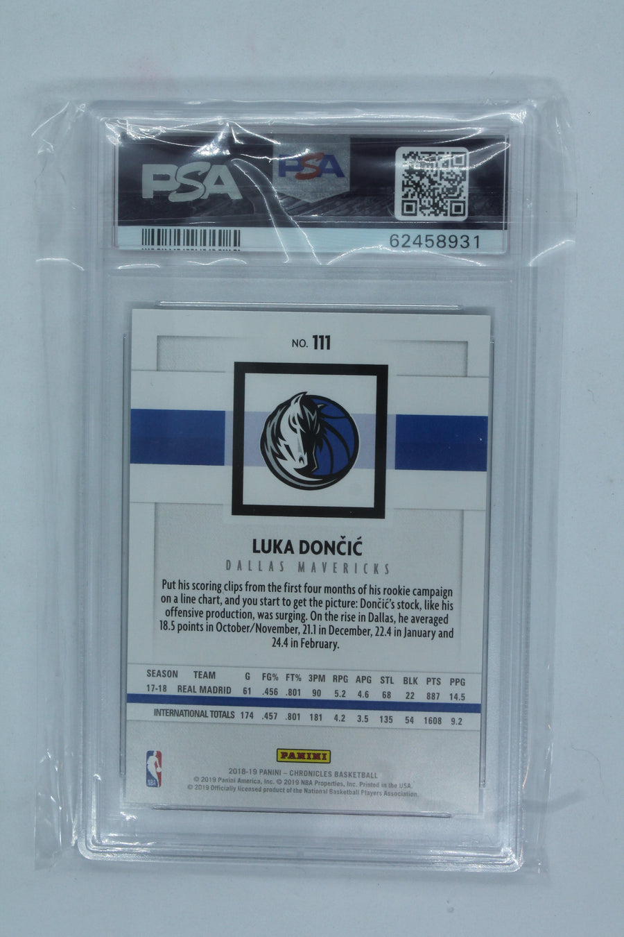 Luka Doncic 2018-19 Panini Chronicles Rookie Card - PSA NM-MT 8.5
