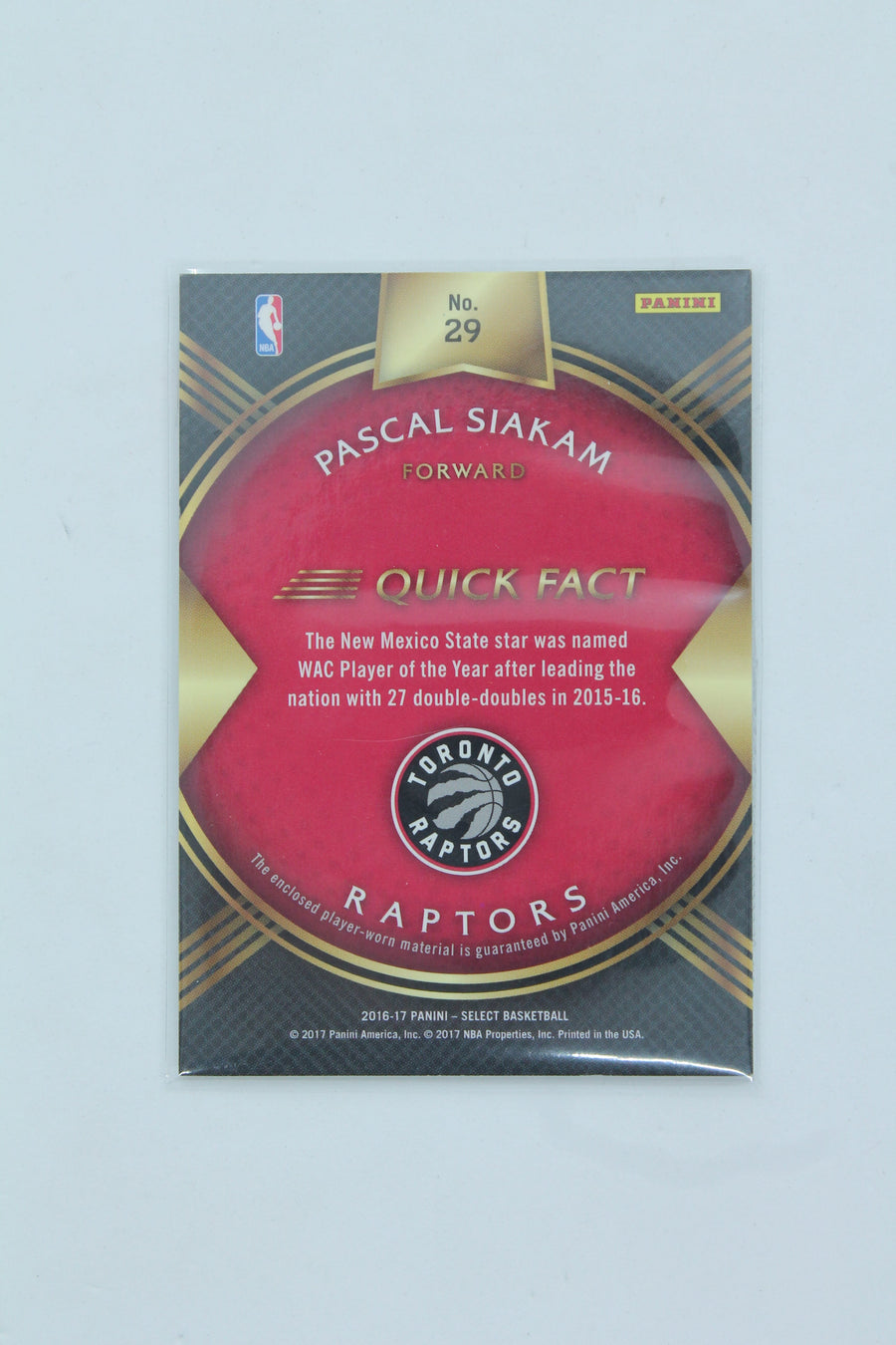 Pascal Siakam 2016-17 Panini Select - Rookie Swatches #29