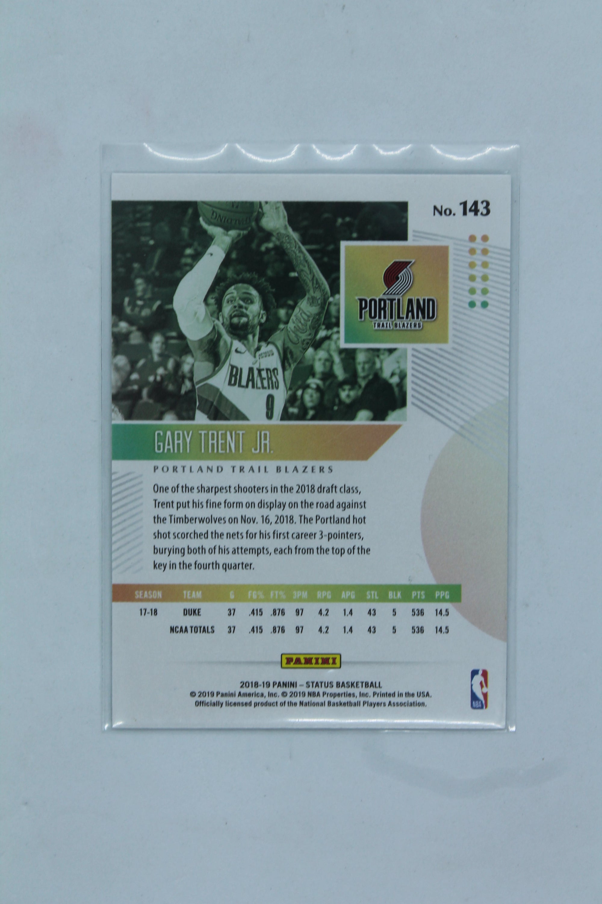 Gary Trent Jr. 2018-19 Panini Status - [Base] #143 Rookies 1 Rookie Card