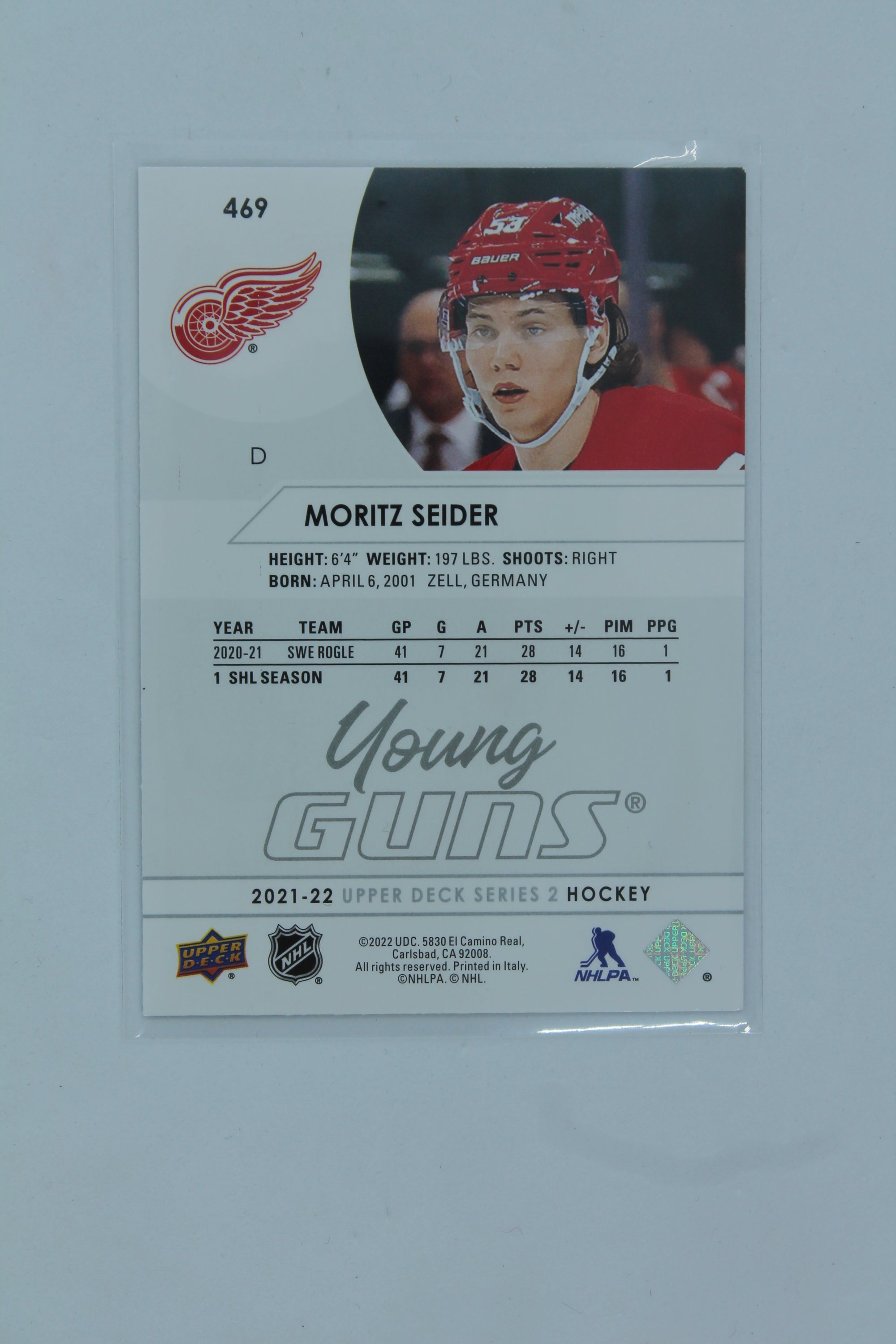 Moritz Seider 2021-22 Upper Deck Series 2 Young Guns Rookie Card