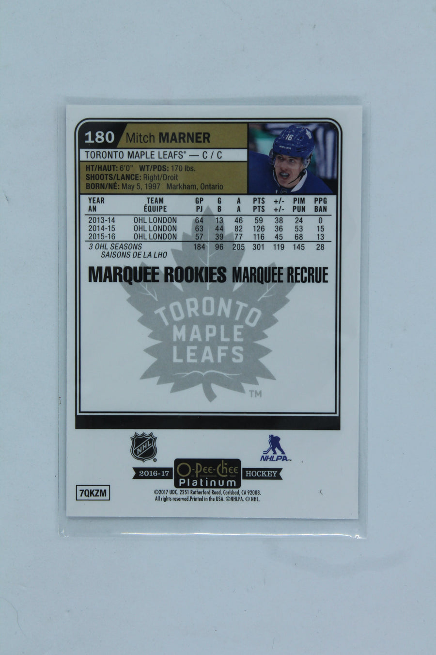 Mitch Marner 2016-17 O-Pee-Chee Platinum Marquee Rookies Rookie Card