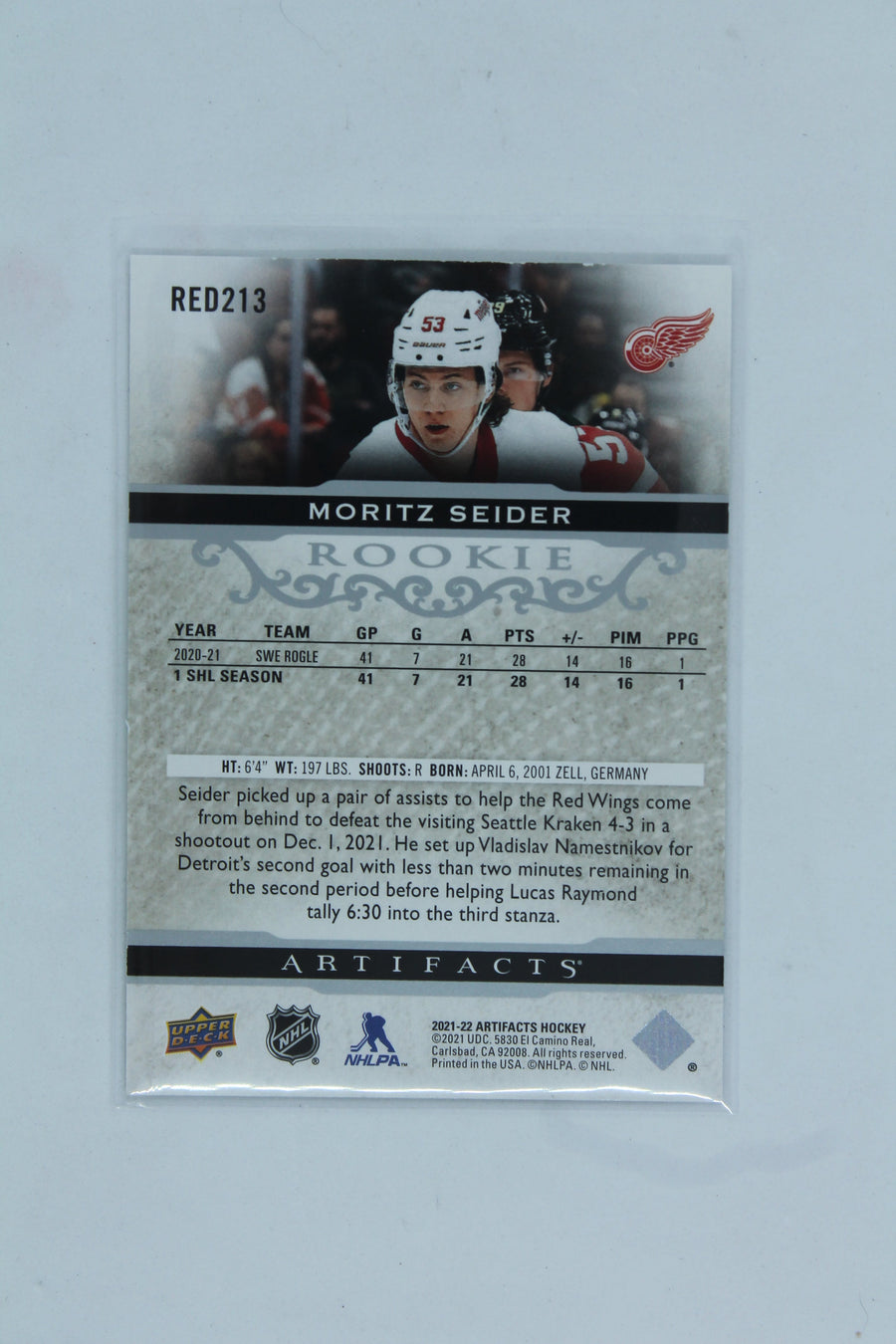Moritz Seider 2021-22 Upper Deck Artifacts Rookie Card #375/999