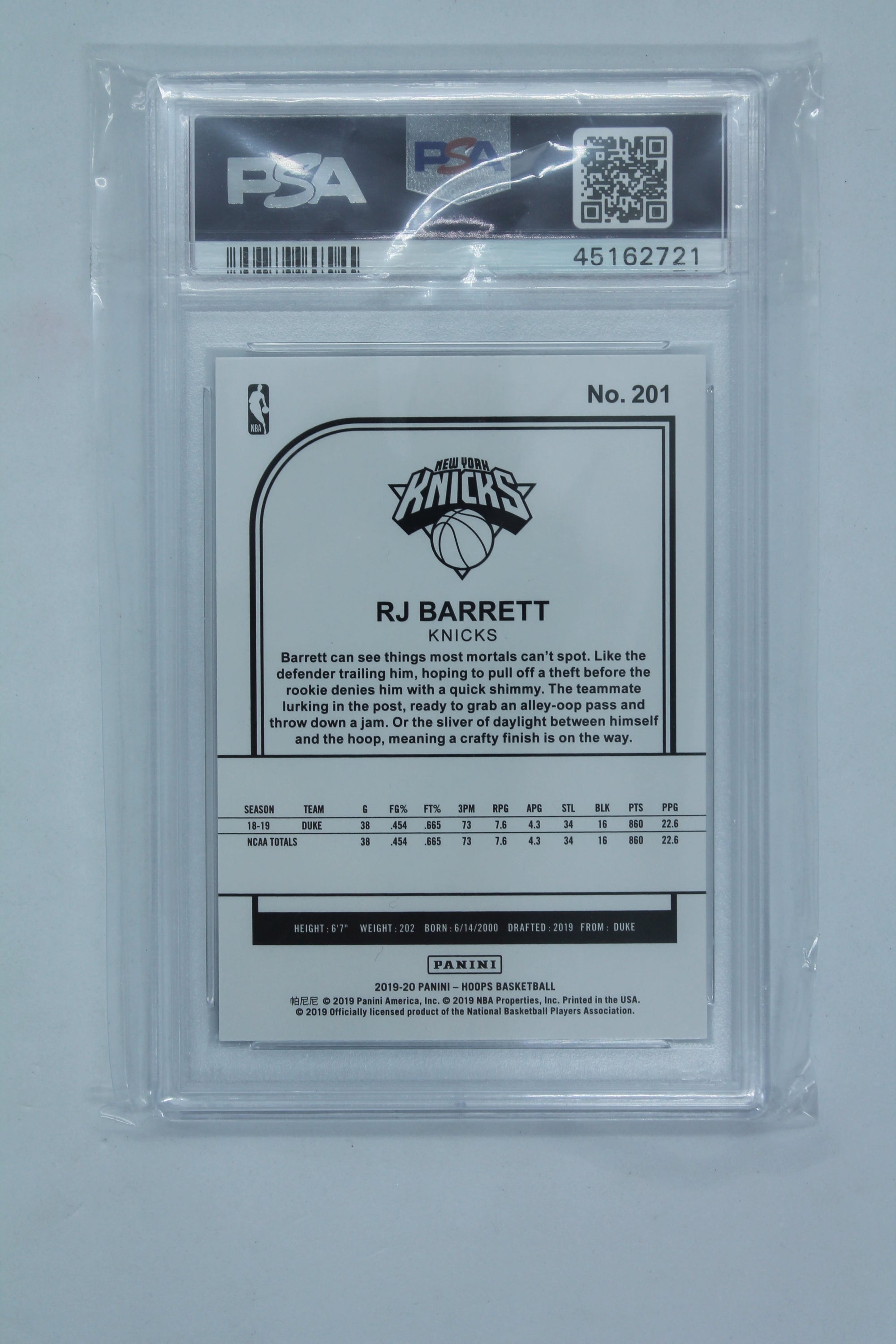 RJ Barrett 2019-20 Panini NBA Hoops - Purple - Winter Rookie Card - PSA Mint 9